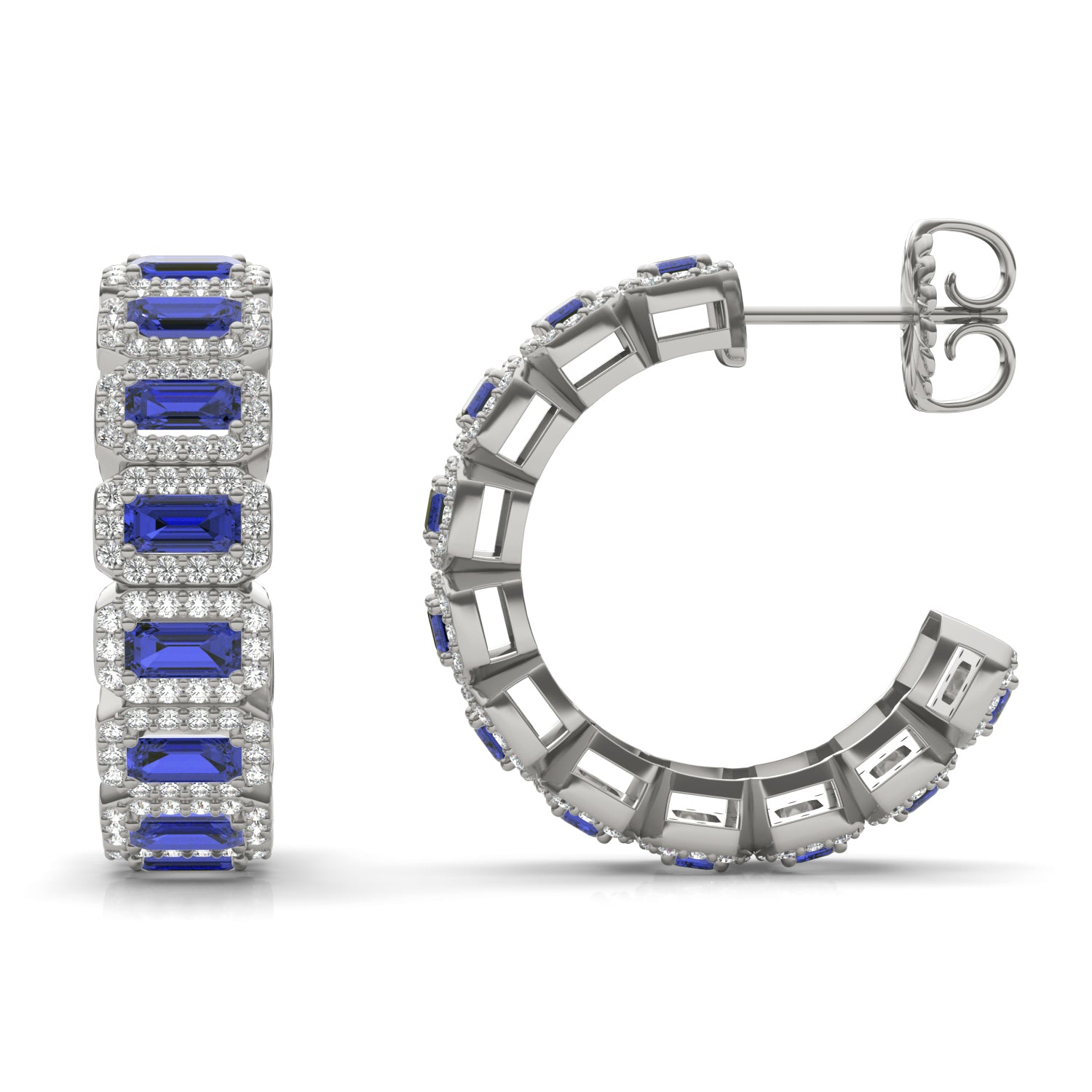 1 1/2 CTW Round Caydia® Lab Grown Diamond Halo Hoop Earrings featuring Created Sapphire