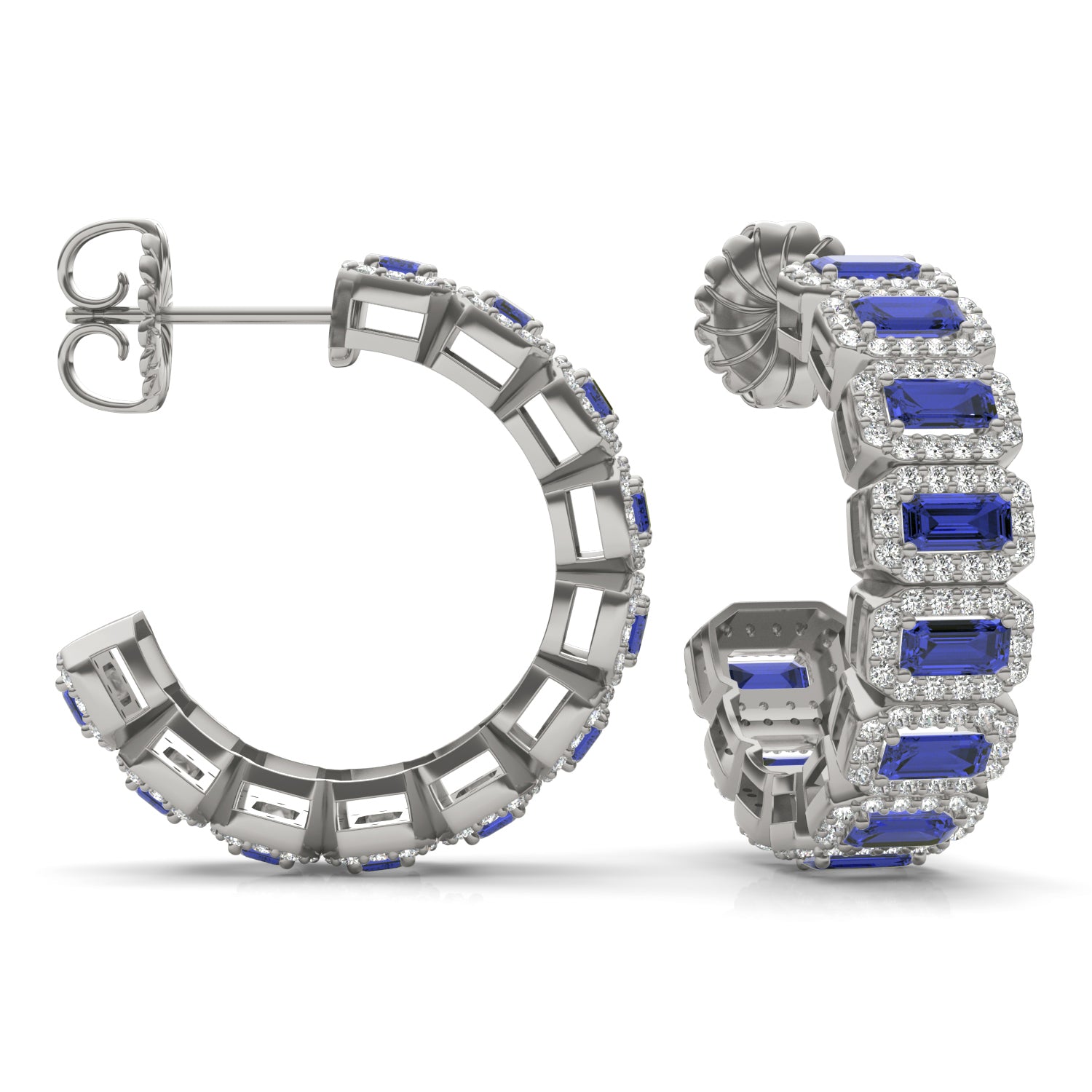 1 1/2 CTW Round Caydia® Lab Grown Diamond Halo Hoop Earrings featuring Created Sapphire