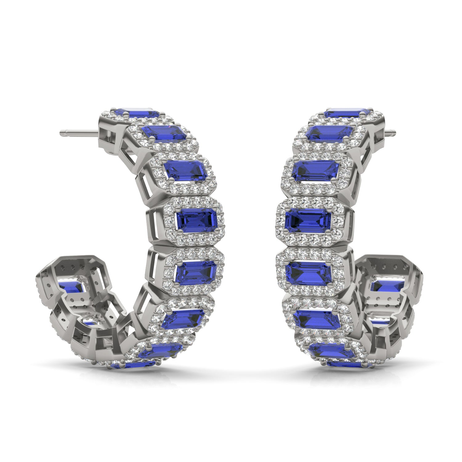 1 1/2 CTW Round Caydia® Lab Grown Diamond Halo Hoop Earrings featuring Created Sapphire