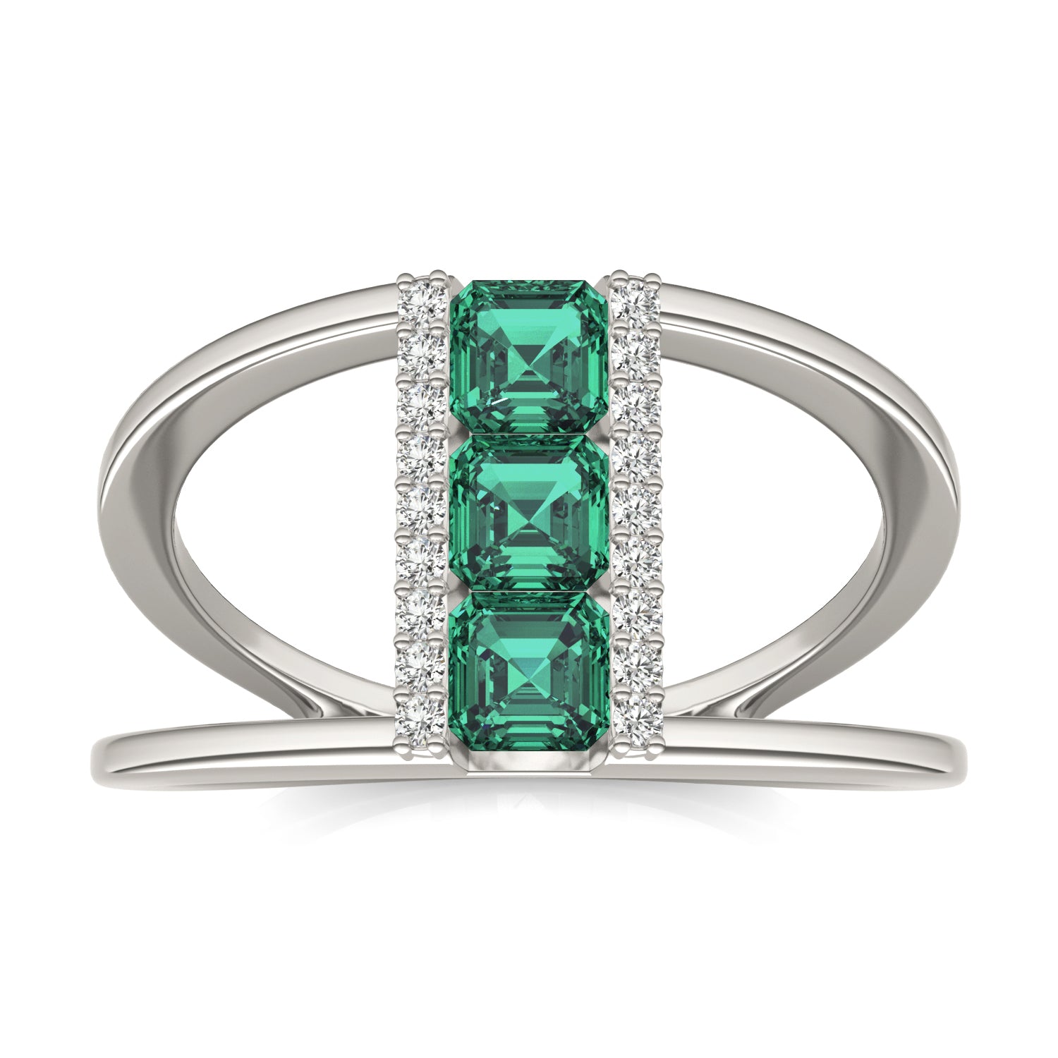 1/5 CTW Round Caydia® Lab Grown Diamond Geometric Fashion Ring featuring Created Emerald