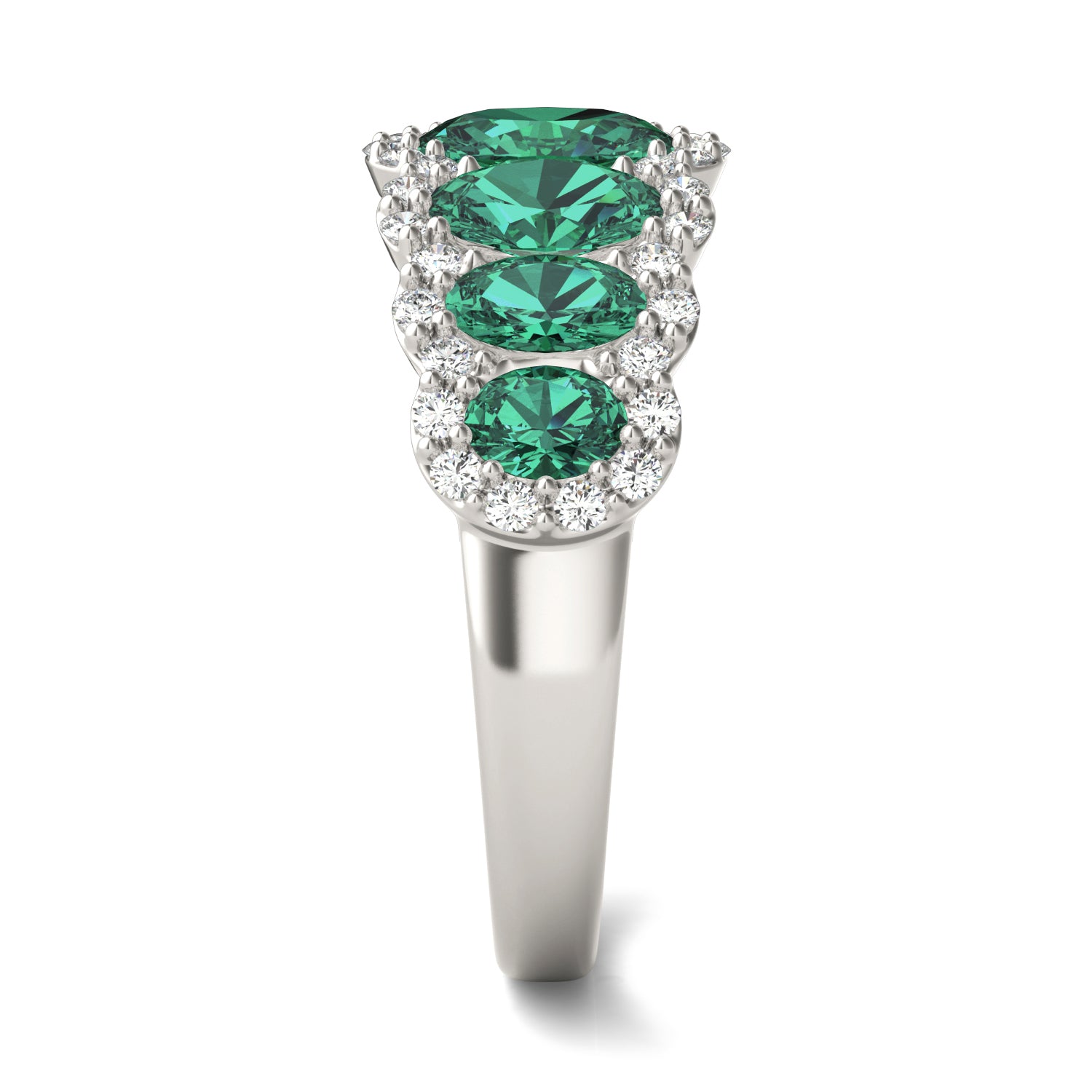 5/8 CTW Round Caydia® Lab Grown Diamond Seven Stone Halo Ring featuring Created Emerald