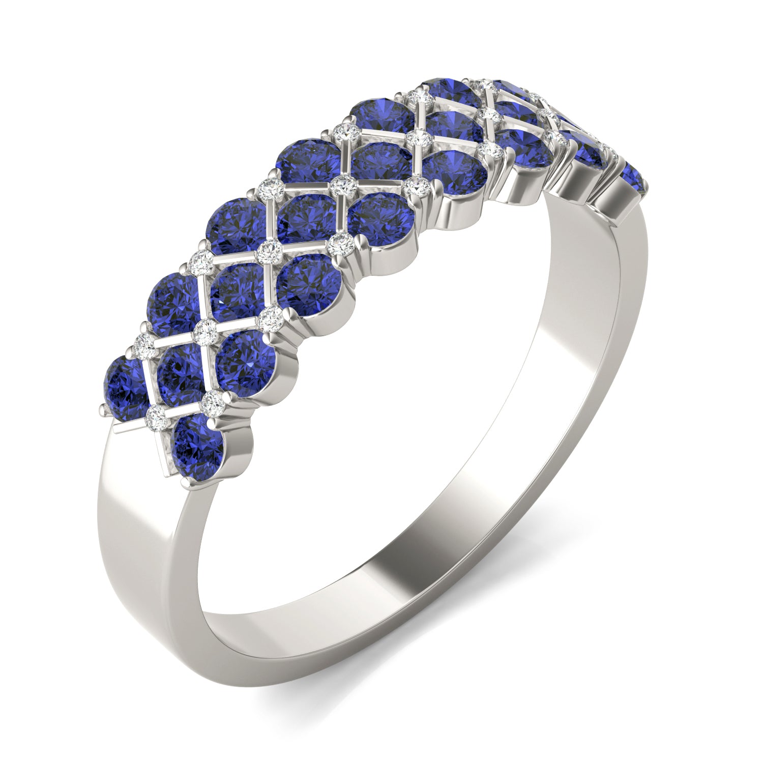 1/15 CTW Round Caydia® Lab Grown Diamond Three Row Anniversary Ring featuring Created Sapphire