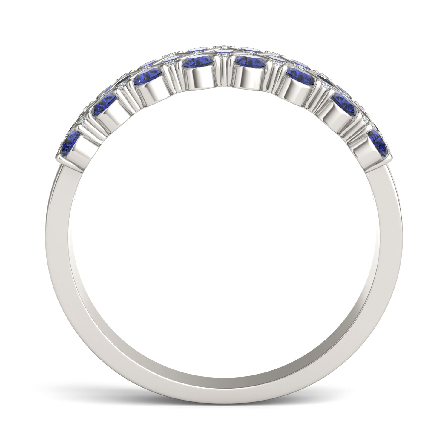 1/15 CTW Round Caydia® Lab Grown Diamond Three Row Anniversary Ring featuring Created Sapphire