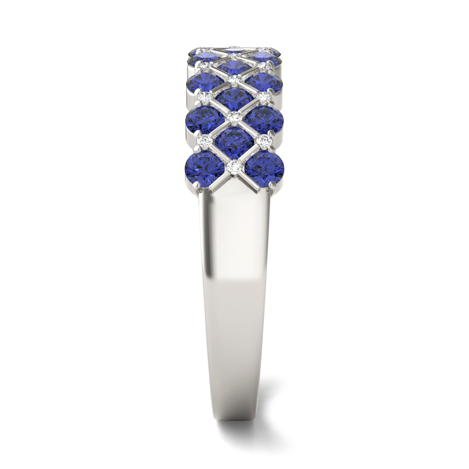 1/15 CTW Round Caydia® Lab Grown Diamond Three Row Anniversary Ring featuring Created Sapphire