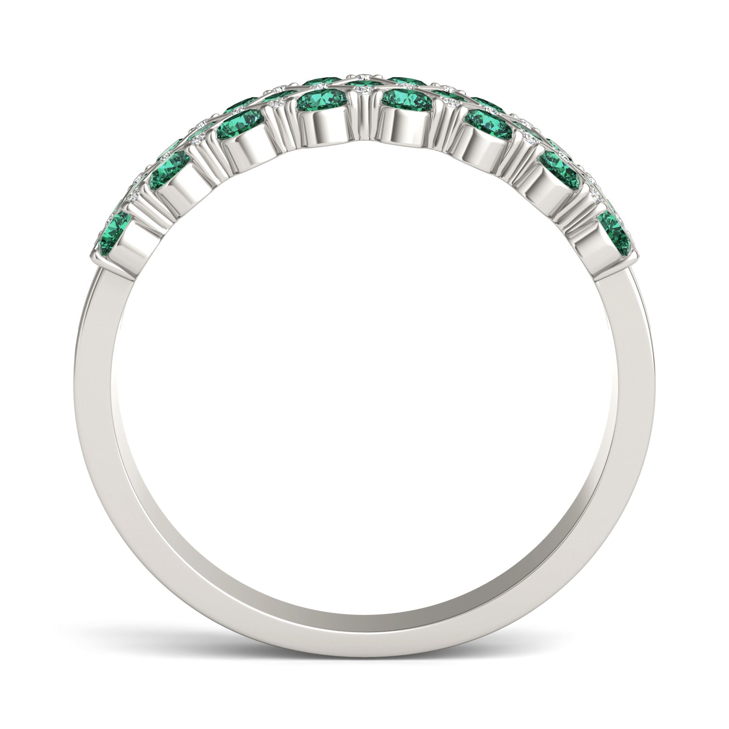 1/15 CTW Round Caydia® Lab Grown Diamond Three Row Anniversary Ring featuring Created Emerald