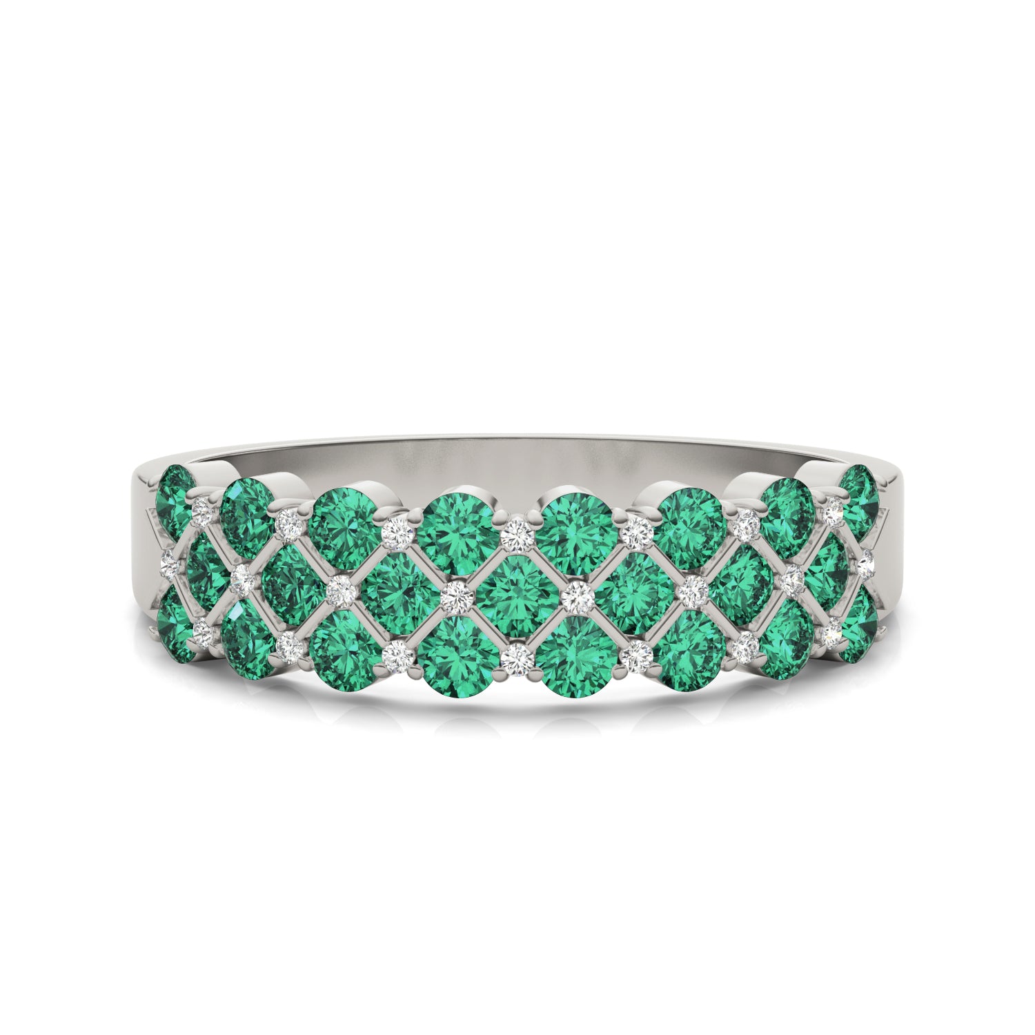 1/15 CTW Round Caydia® Lab Grown Diamond Three Row Anniversary Ring featuring Created Emerald