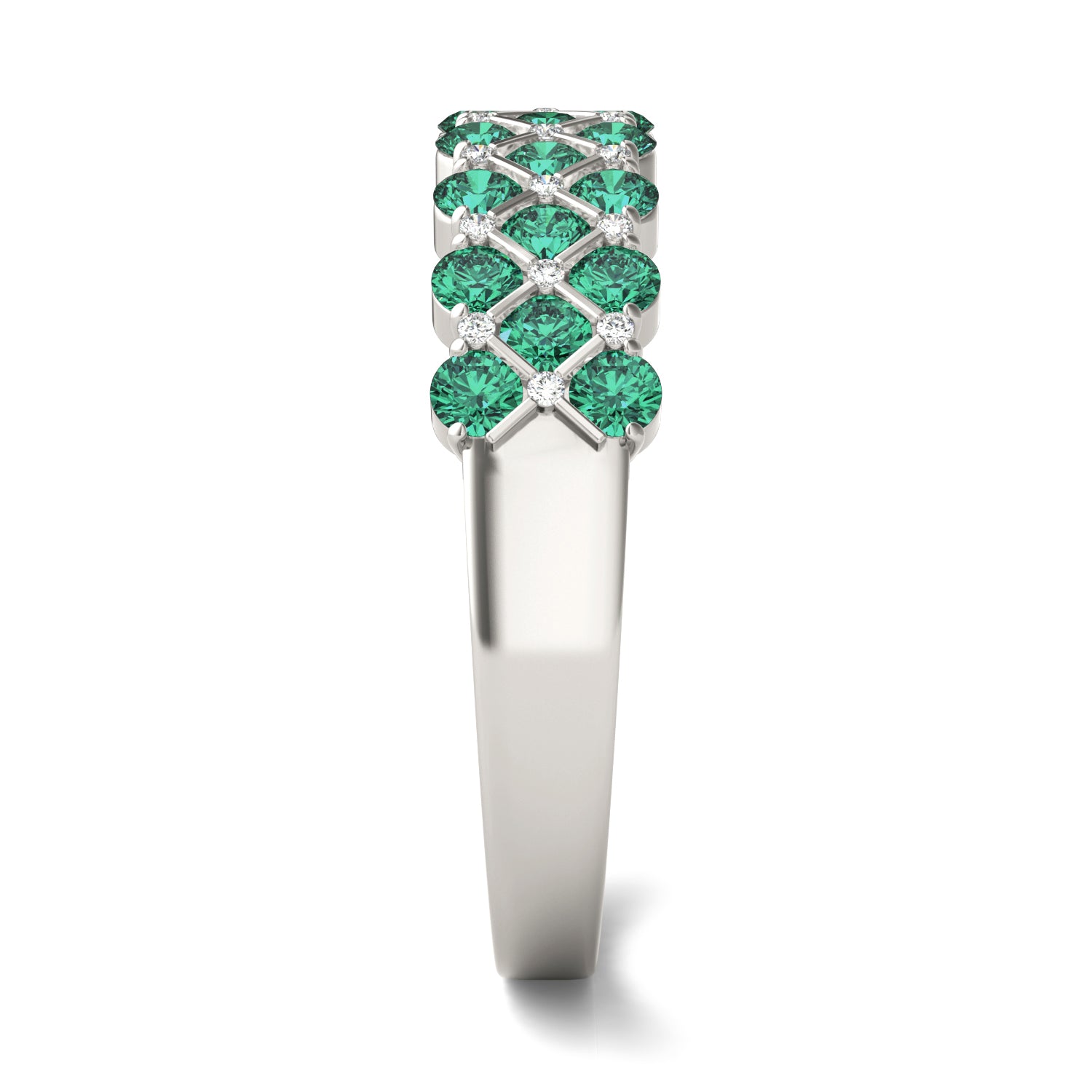 1/15 CTW Round Caydia® Lab Grown Diamond Three Row Anniversary Ring featuring Created Emerald