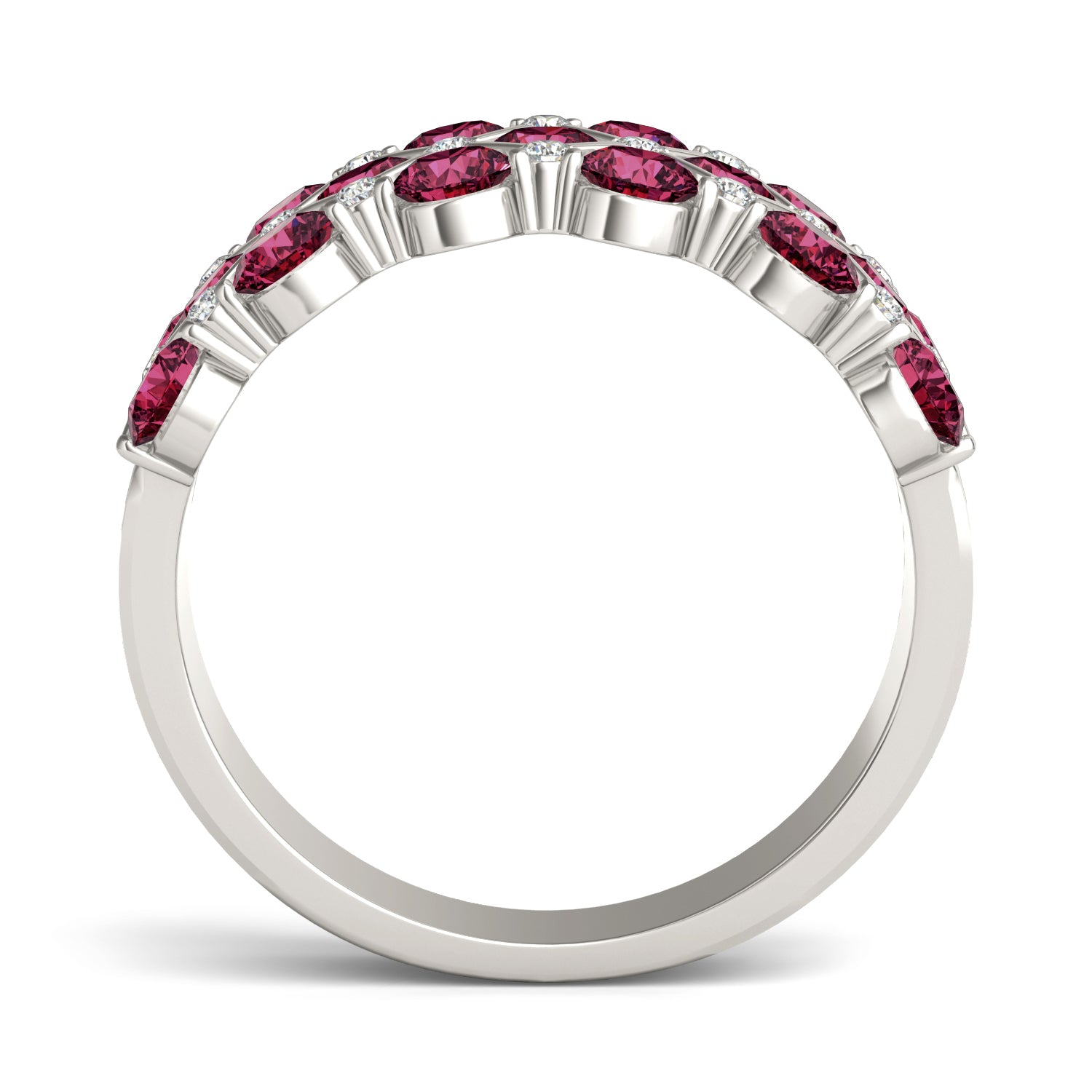 1/6 CTW Round Caydia® Lab Grown Diamond Three Row Anniversary Ring featuring Created Ruby