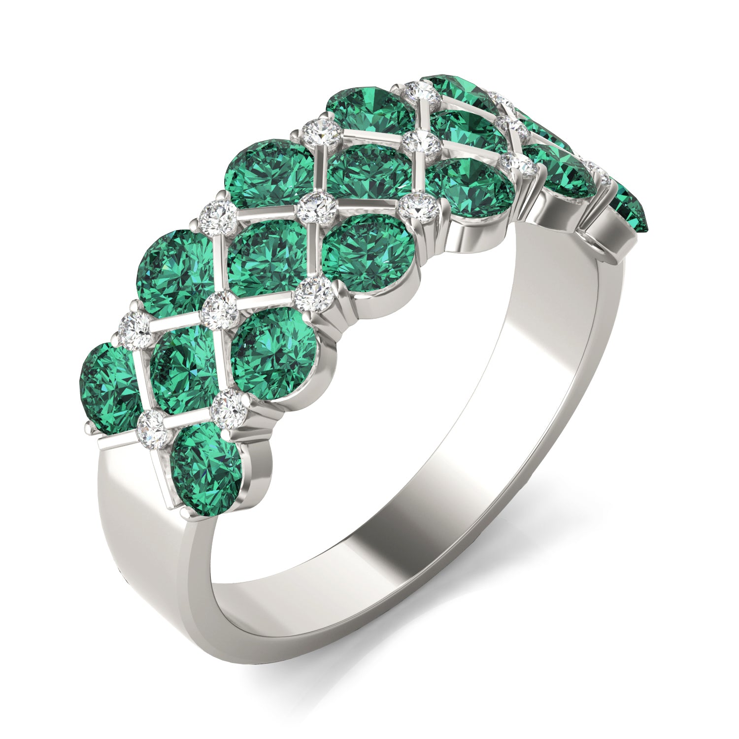 1/6 CTW Round Caydia® Lab Grown Diamond Three Row Anniversary Ring featuring Created Emerald