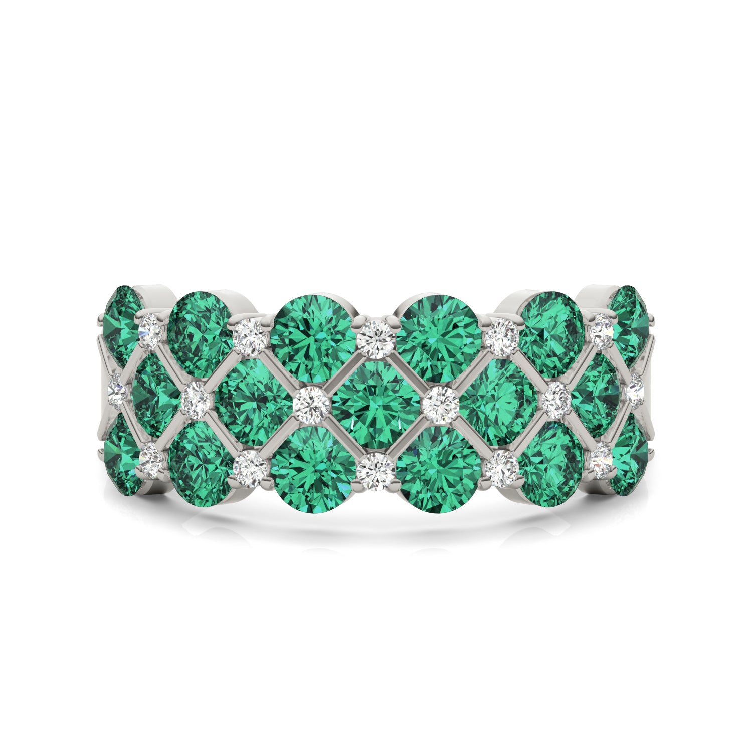 1/6 CTW Round Caydia® Lab Grown Diamond Three Row Anniversary Ring featuring Created Emerald