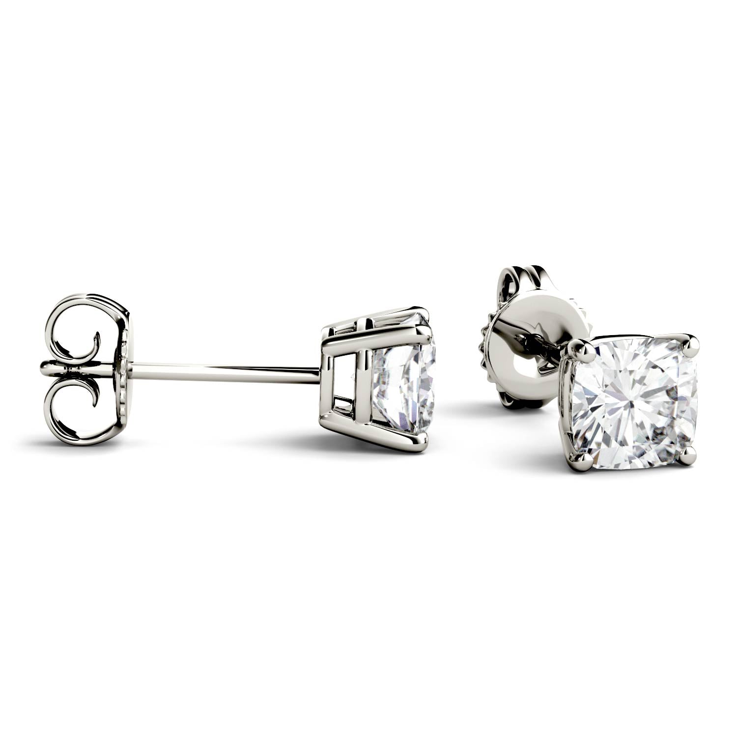 1.00 CTW DEW Cushion Forever One™ Moissanite Four Prong Stud Earrings