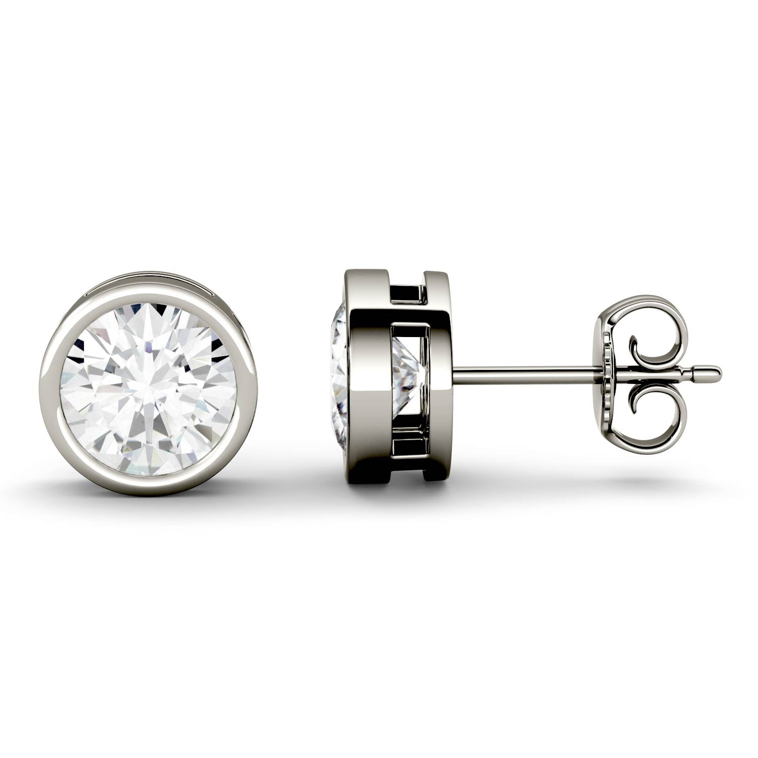 2.00 CTW DEW Round Forever One™ Moissanite Bezel Set Stud Earrings