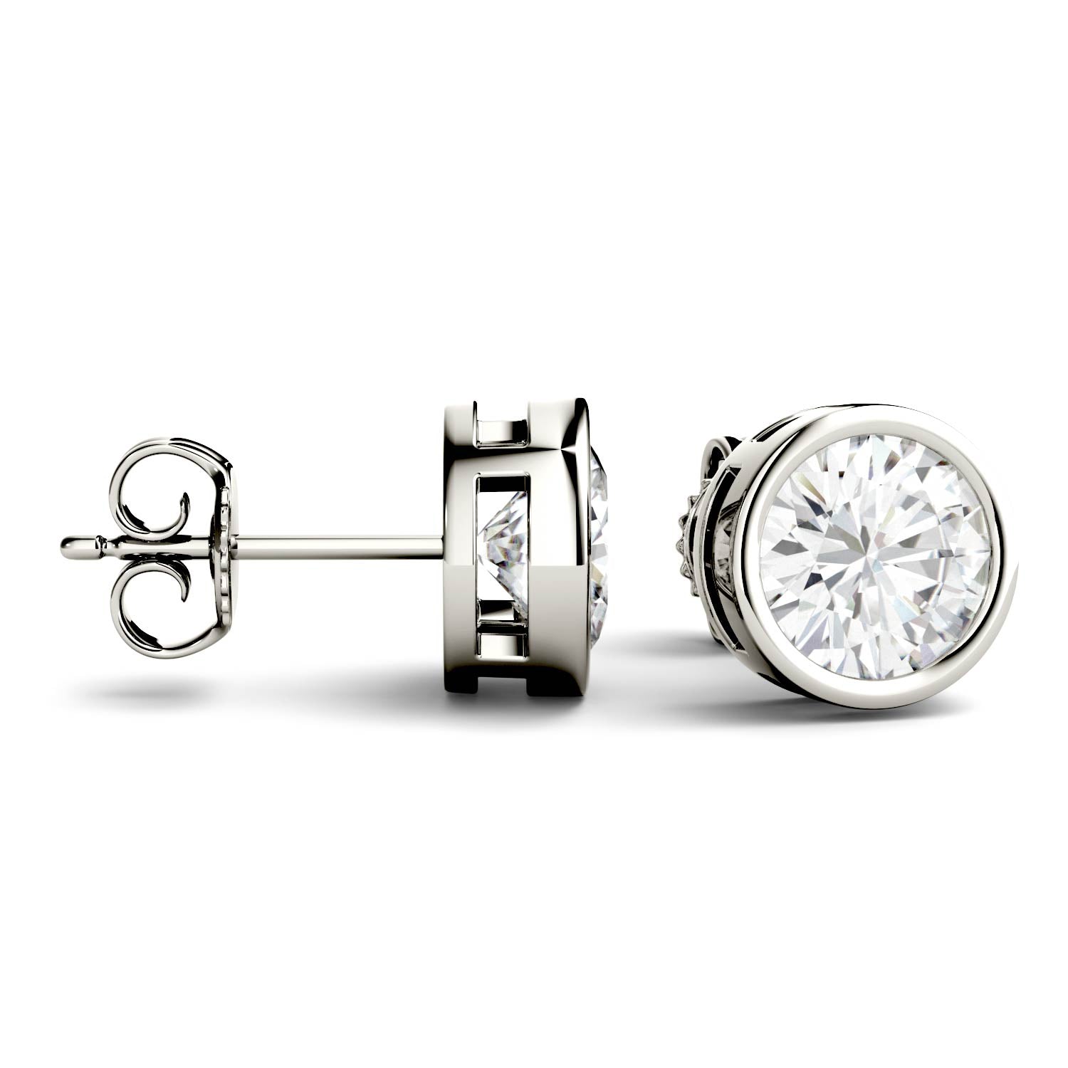 2.00 CTW DEW Round Forever One™ Moissanite Bezel Set Stud Earrings