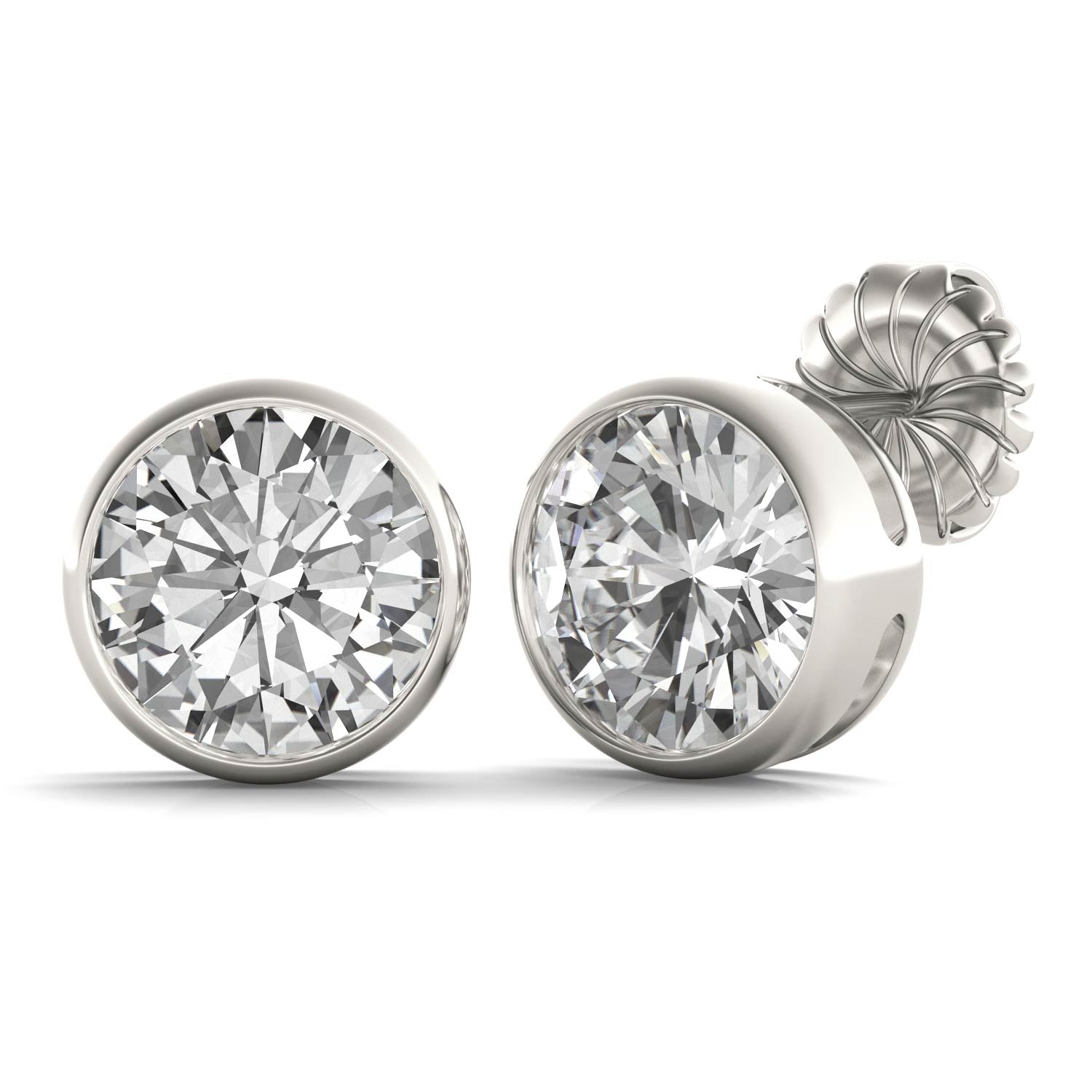 3.80 CTW DEW Round Forever One™ Moissanite Bezel Set Stud Earrings