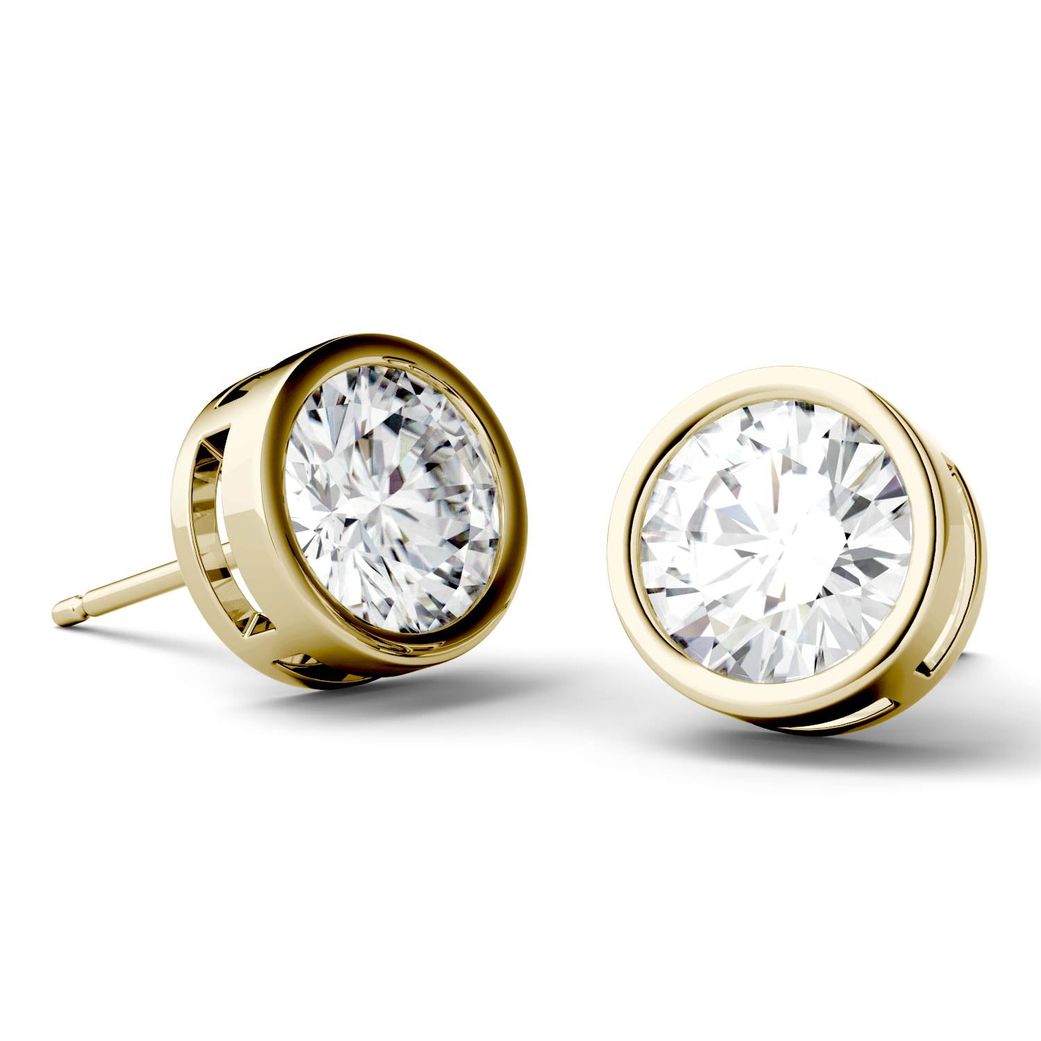 2.00 CTW DEW Round Forever One™ Moissanite Bezel Set Stud Earrings