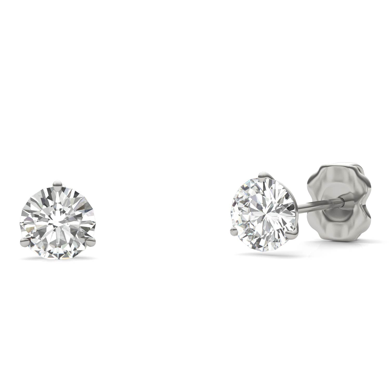 1.00 CTW DEW Round Forever One™ Moissanite Three Prong Martini Stud Earrings