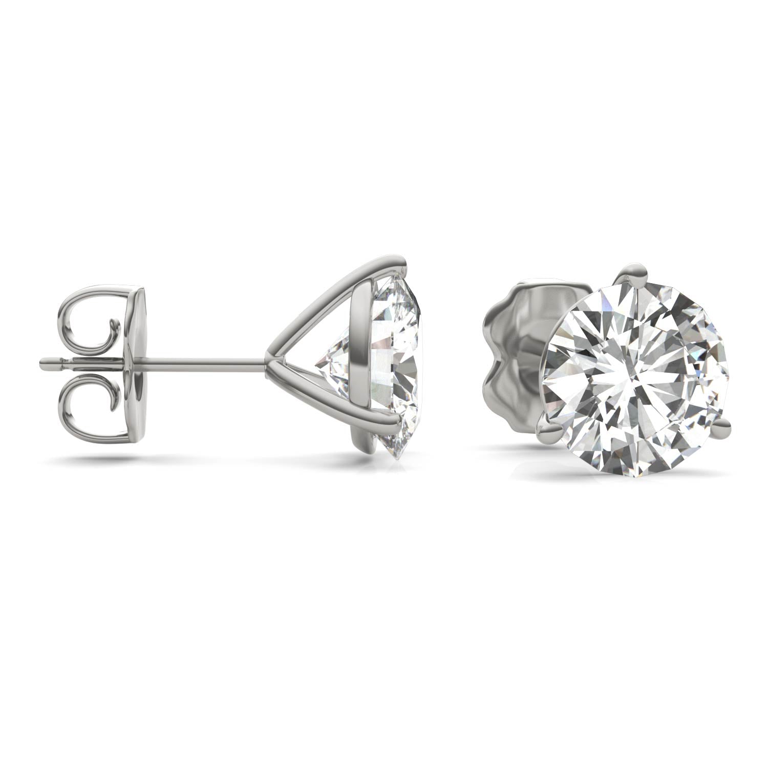 3.80 CTW DEW Round Forever One™ Moissanite Three Prong Martini Stud Earrings