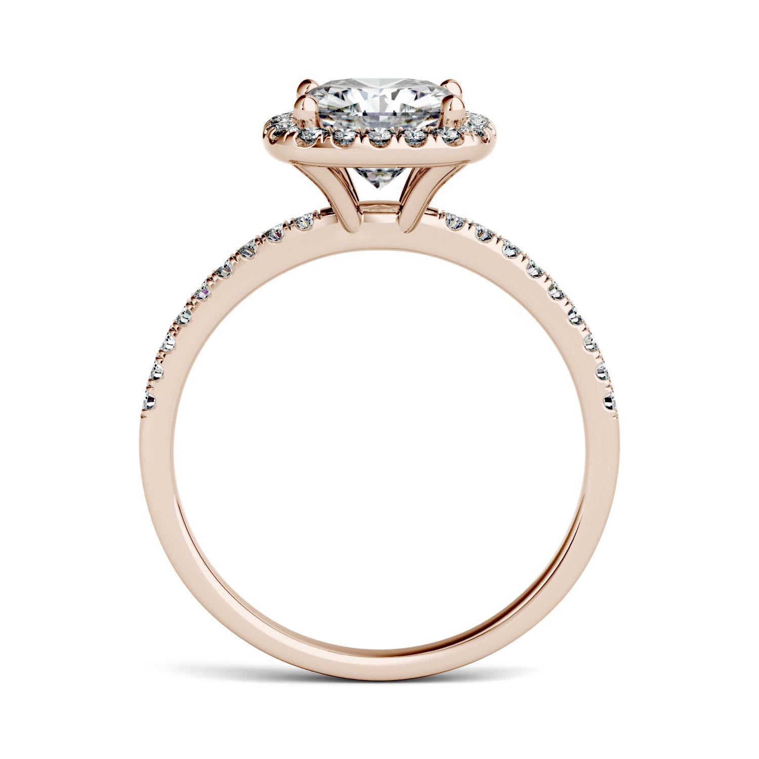 1.60 CTW DEW Cushion Forever One™ Moissanite Halo with Side Accents Engagement Ring