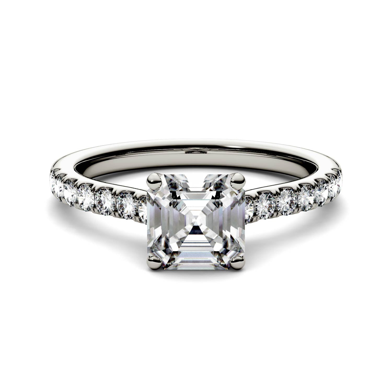 1.58 CTW DEW Asscher Forever One™ Moissanite Solitaire with Side Accents Engagement Ring