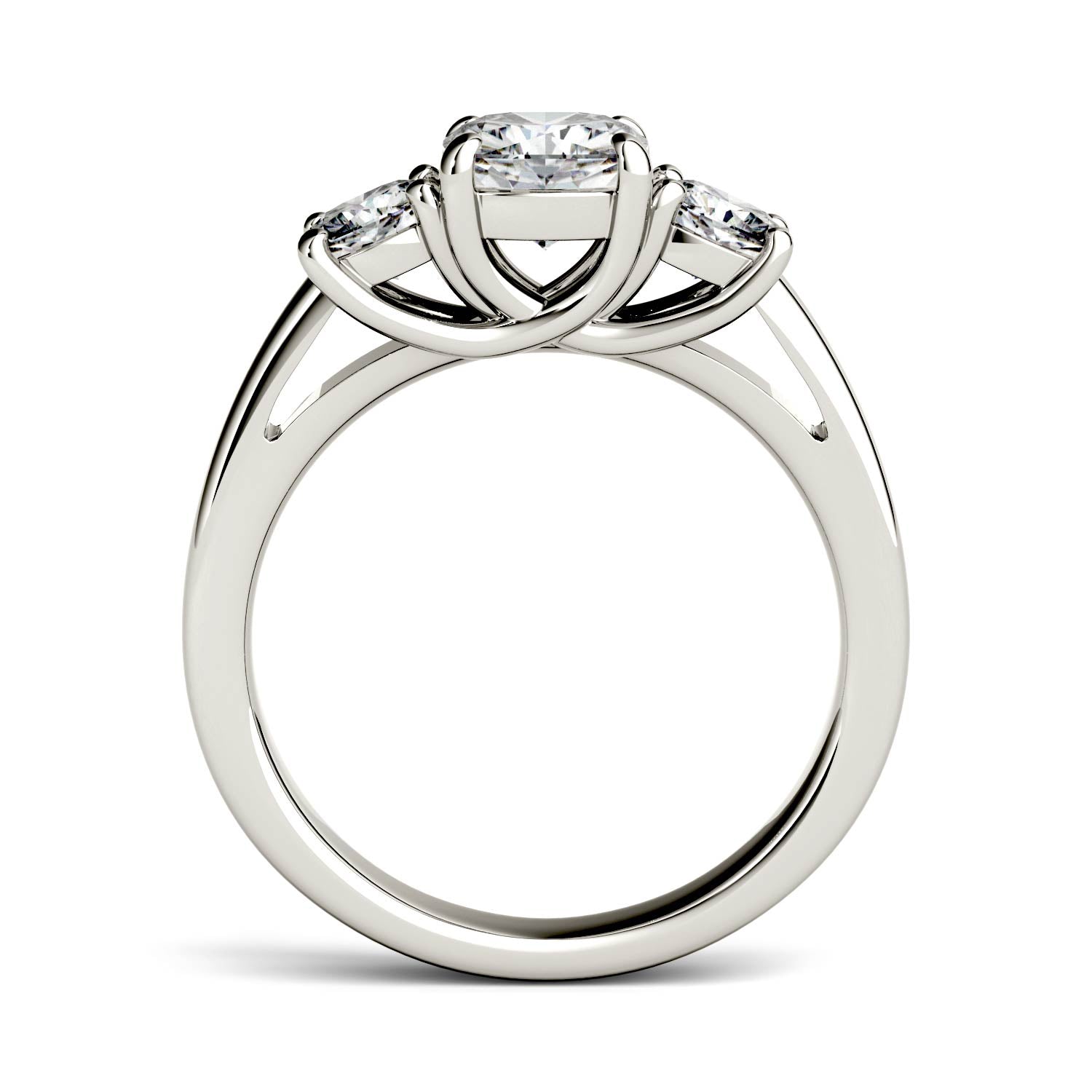 1.76 CTW DEW Cushion Forever One™ Moissanite Trellis Three Stone Ring