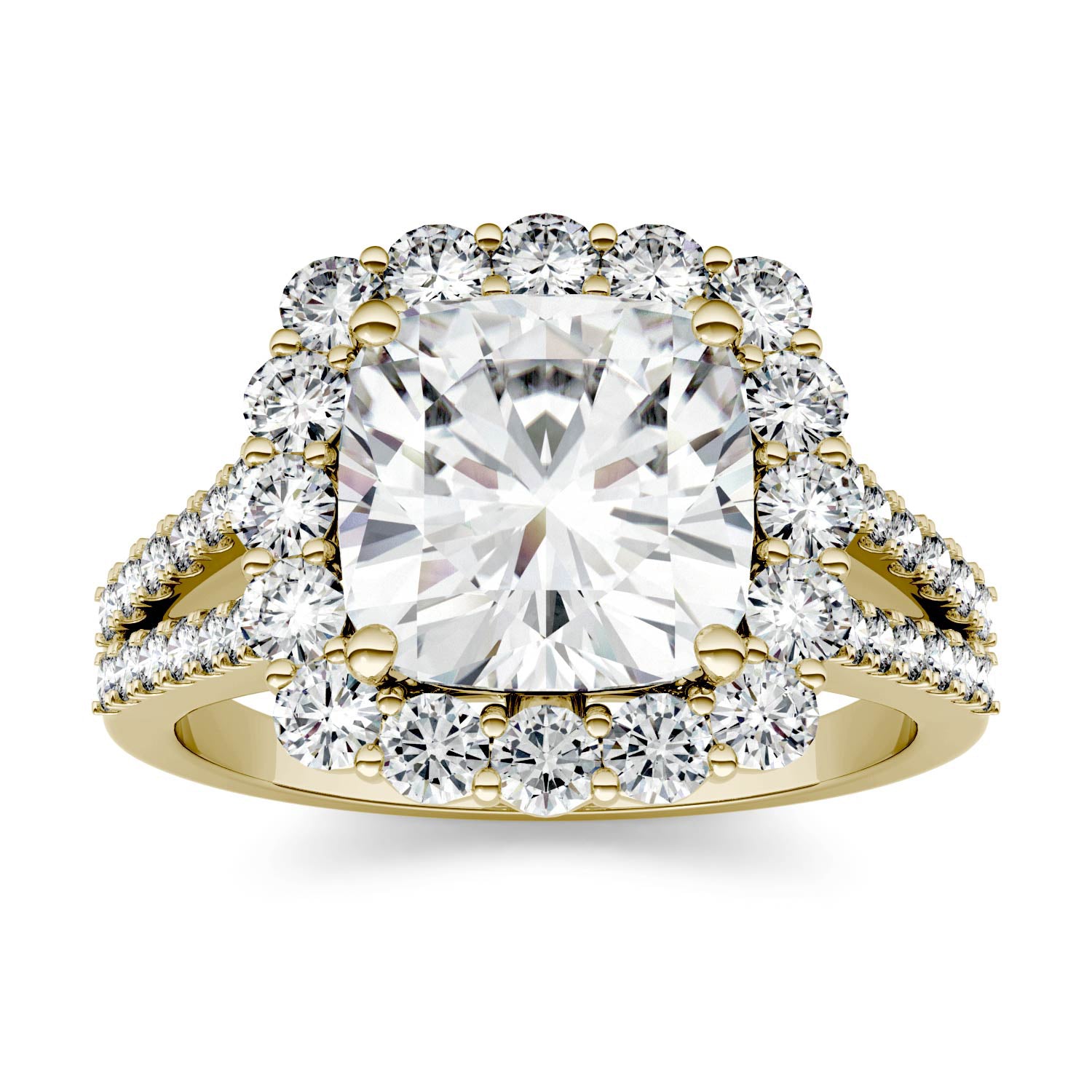 4.26 CTW DEW Cushion Forever One™ Moissanite Split Shank Engagement Ring