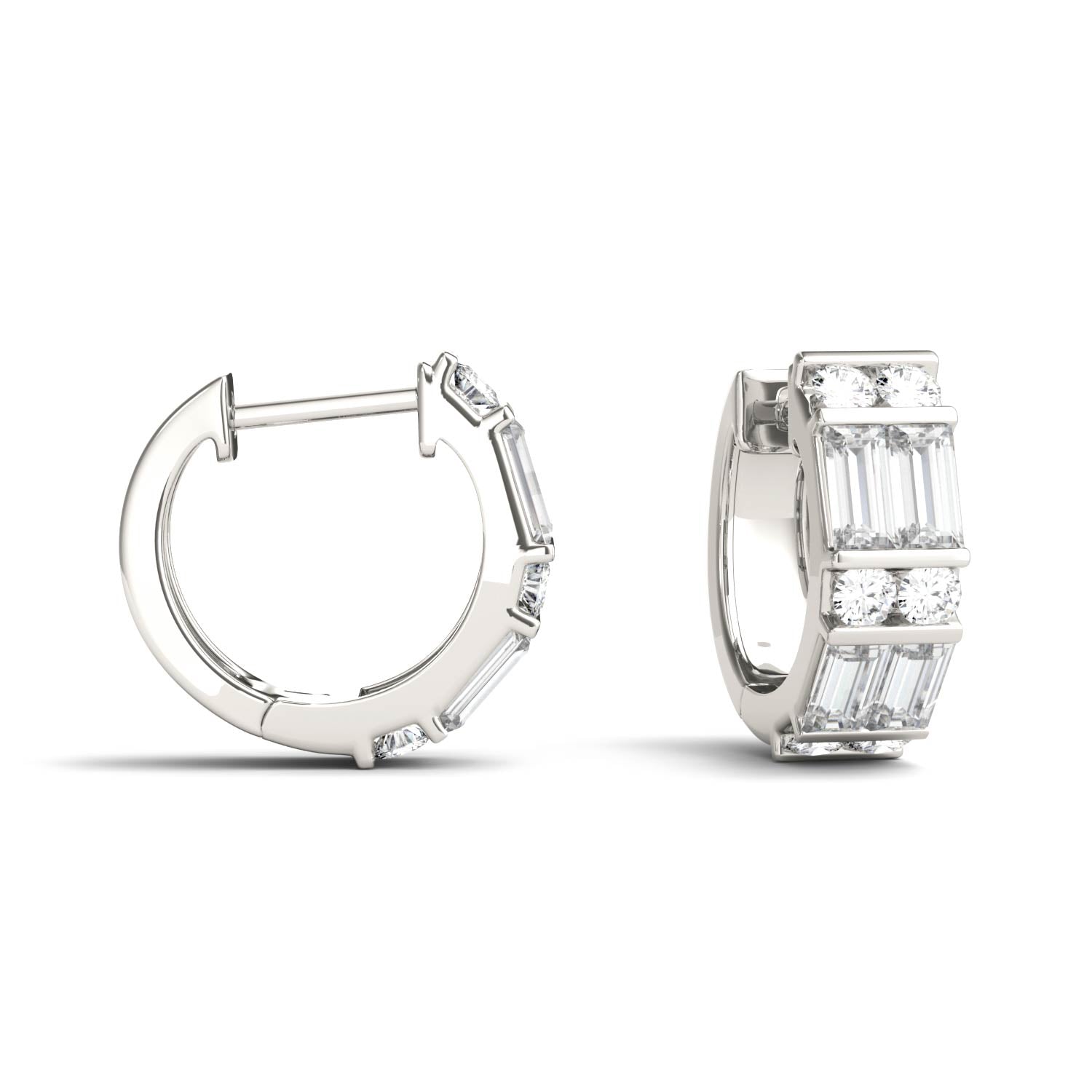 1.29 CTW DEW Straight Baguette Forever One™ Moissanite Double Row Hoop Earrings