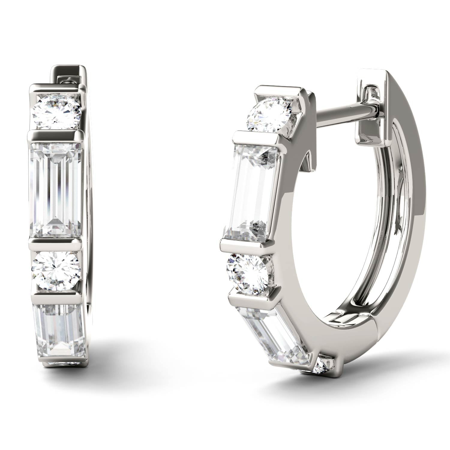 0.64 CTW DEW Straight Baguette Forever One™ Moissanite Hoop Earrings