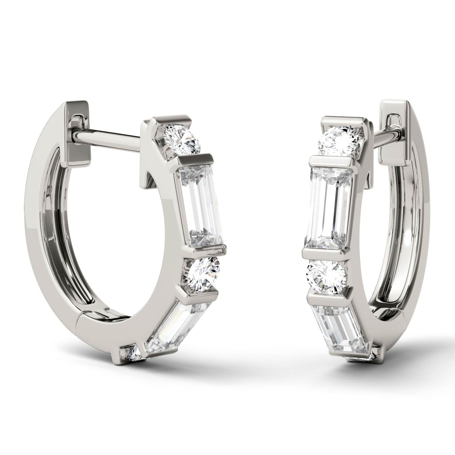 0.64 CTW DEW Straight Baguette Forever One™ Moissanite Hoop Earrings