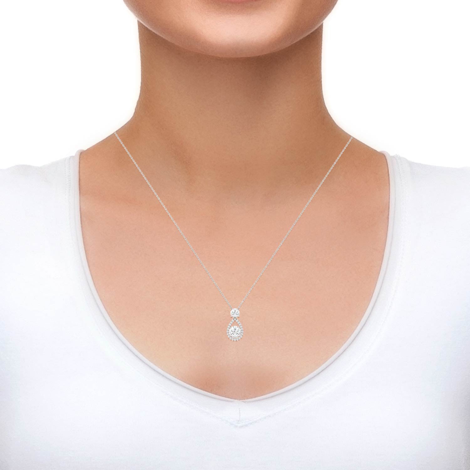 1.68 CTW DEW Round Forever One™ Moissanite Teardrop Halo Necklace