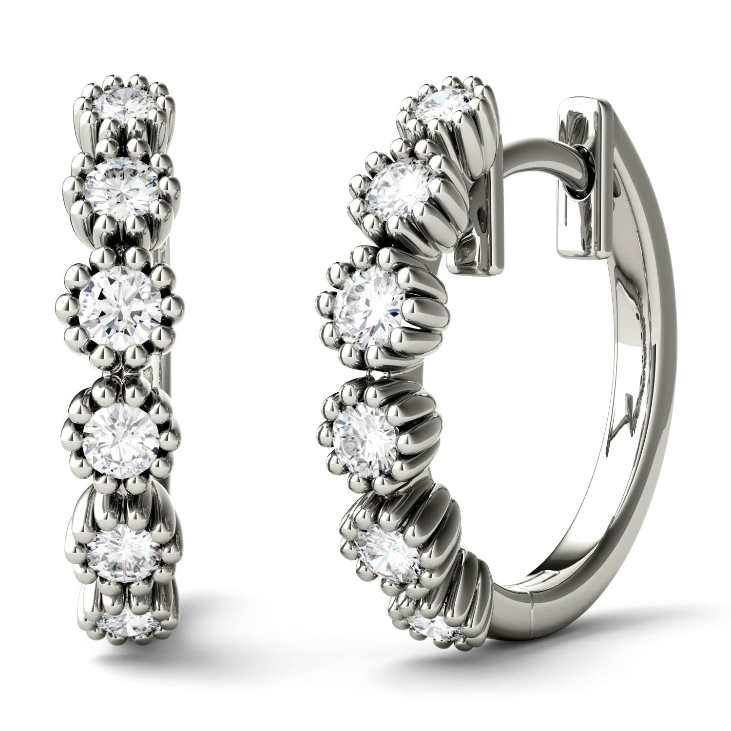 0.40 CTW DEW Round Forever One™ Moissanite Beaded Hoop Earrings