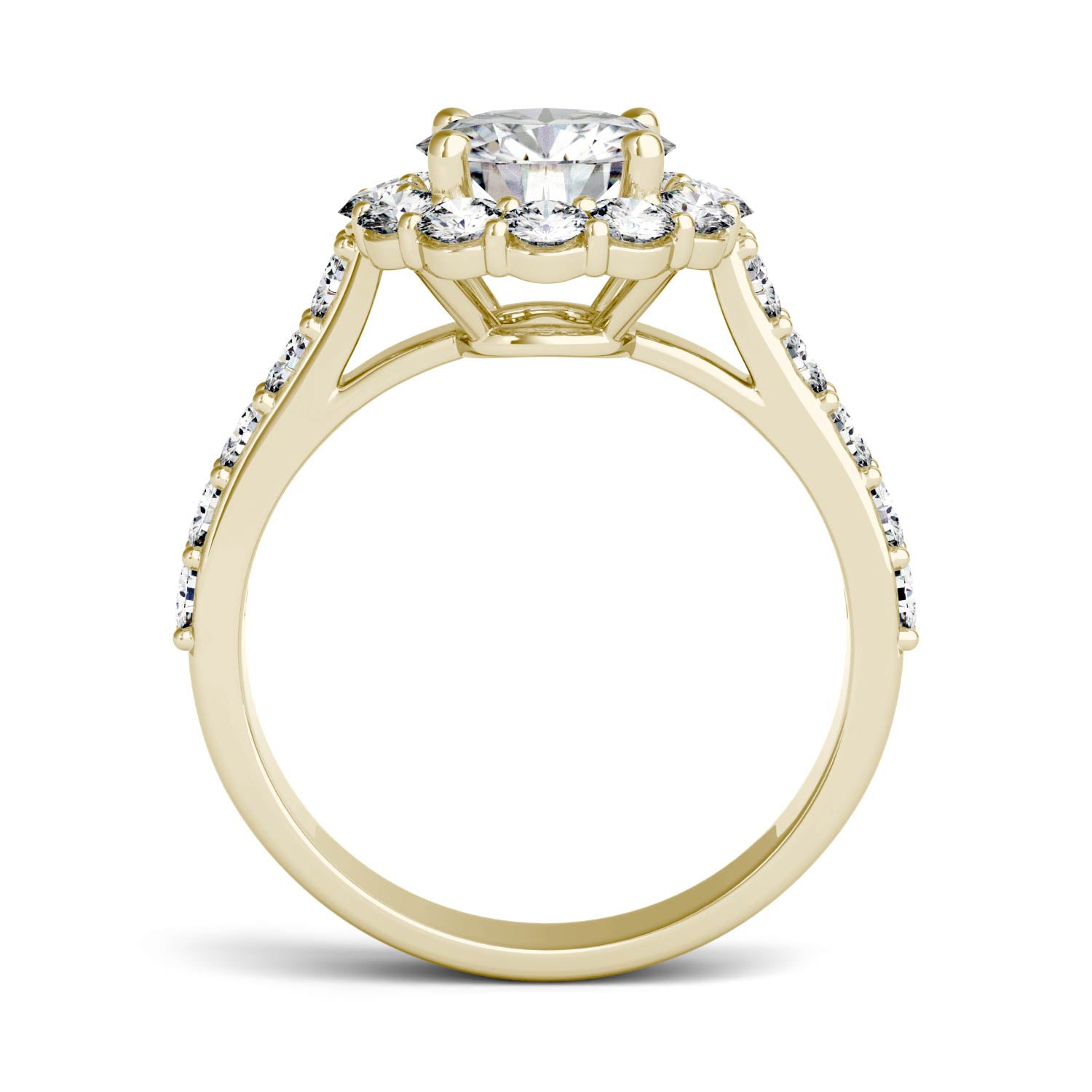 2.60 CTW DEW Round Forever One™ Moissanite Halo with Side Accents Engagement Ring