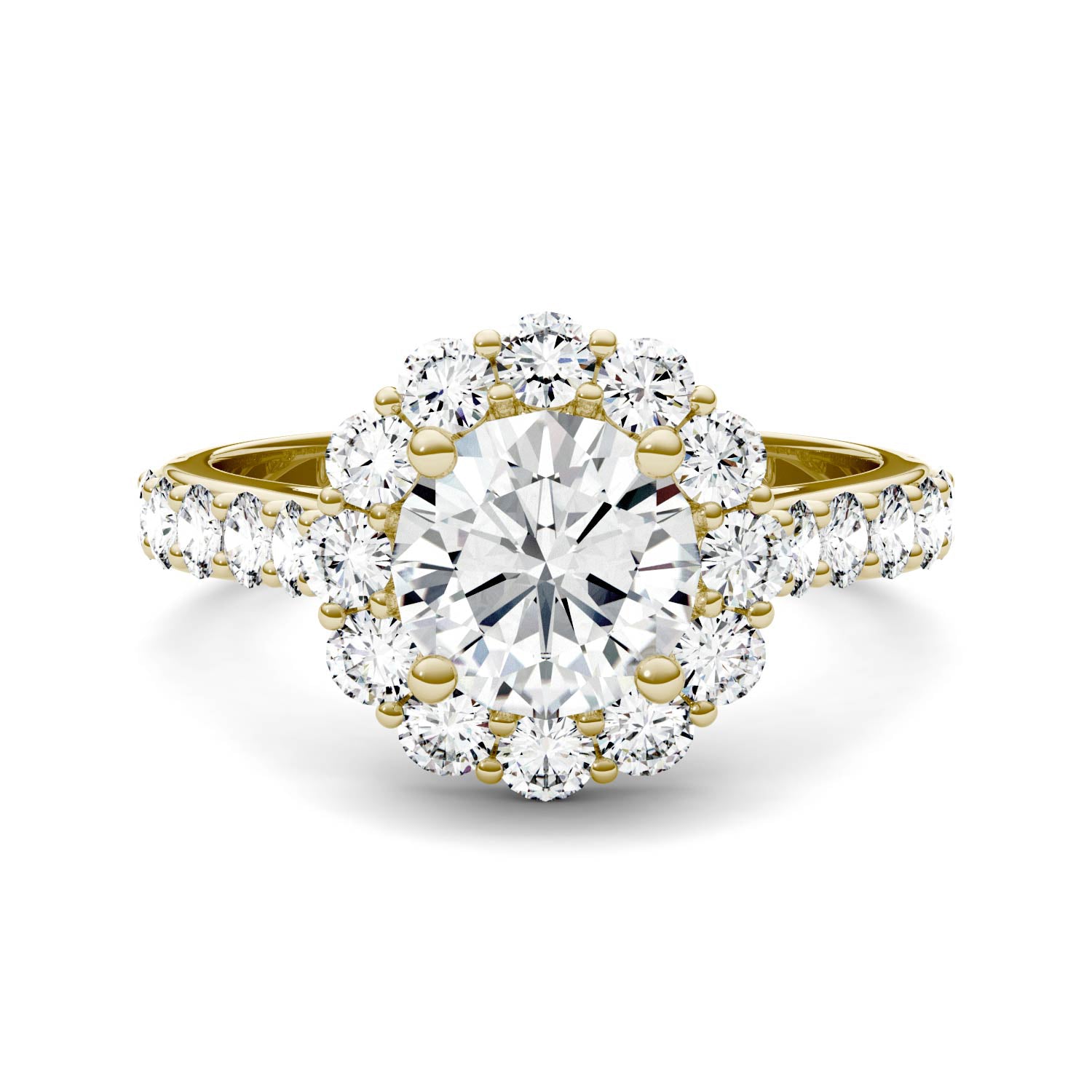 2.60 CTW DEW Round Forever One™ Moissanite Halo with Side Accents Engagement Ring