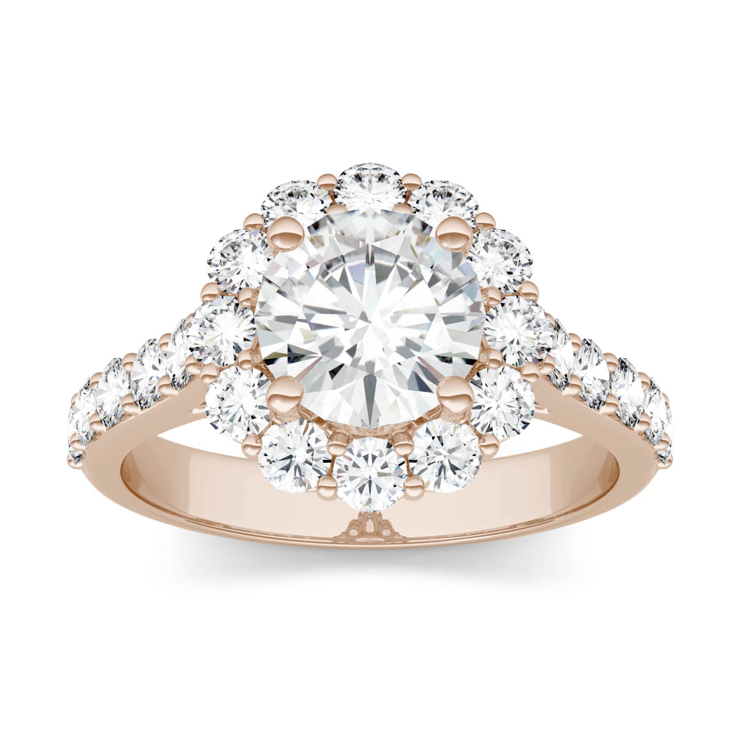 2.60 CTW DEW Round Forever One™ Moissanite Halo with Side Accents Engagement Ring