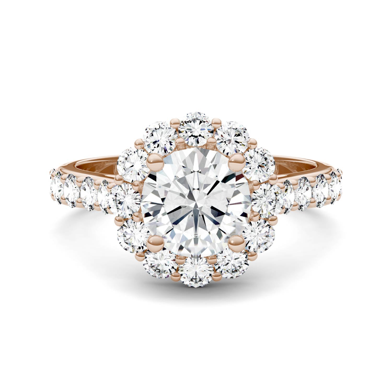 2.60 CTW DEW Round Forever One™ Moissanite Halo with Side Accents Engagement Ring