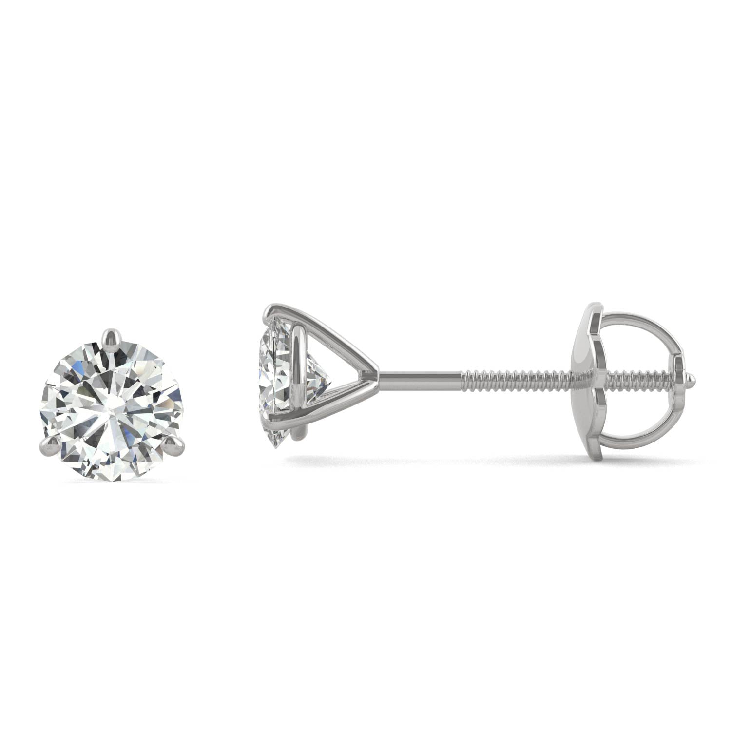 1.00 CTW DEW Round Forever One™ Moissanite Three Prong Martini Stud Earrings