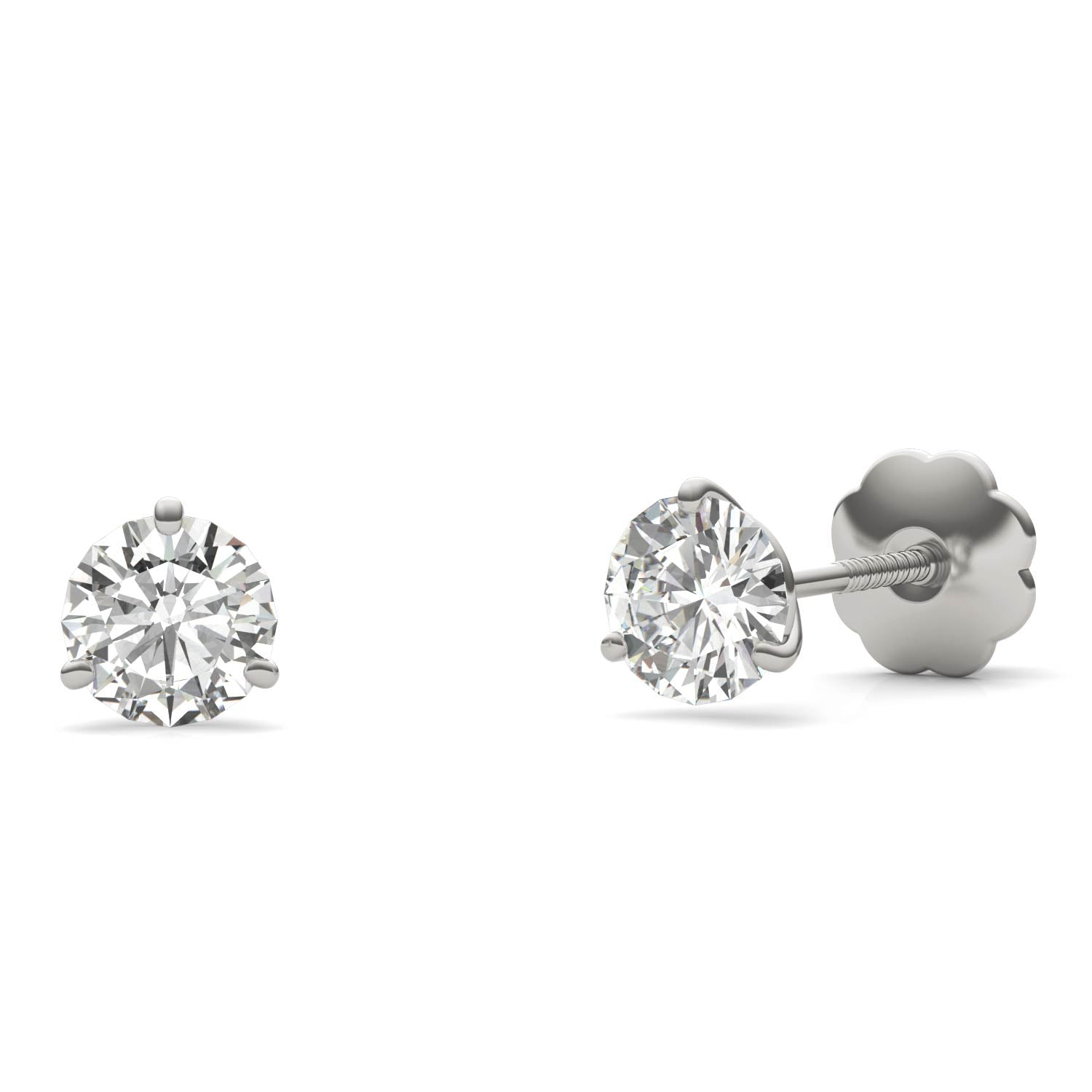 1.00 CTW DEW Round Forever One™ Moissanite Three Prong Martini Stud Earrings