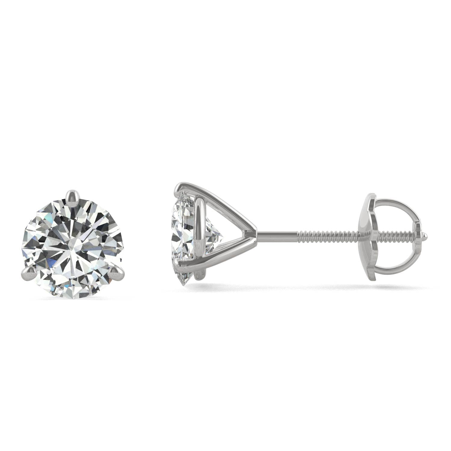 2.00 CTW DEW Round Forever One™ Moissanite Three Prong Martini Stud Screw-Back Earrings