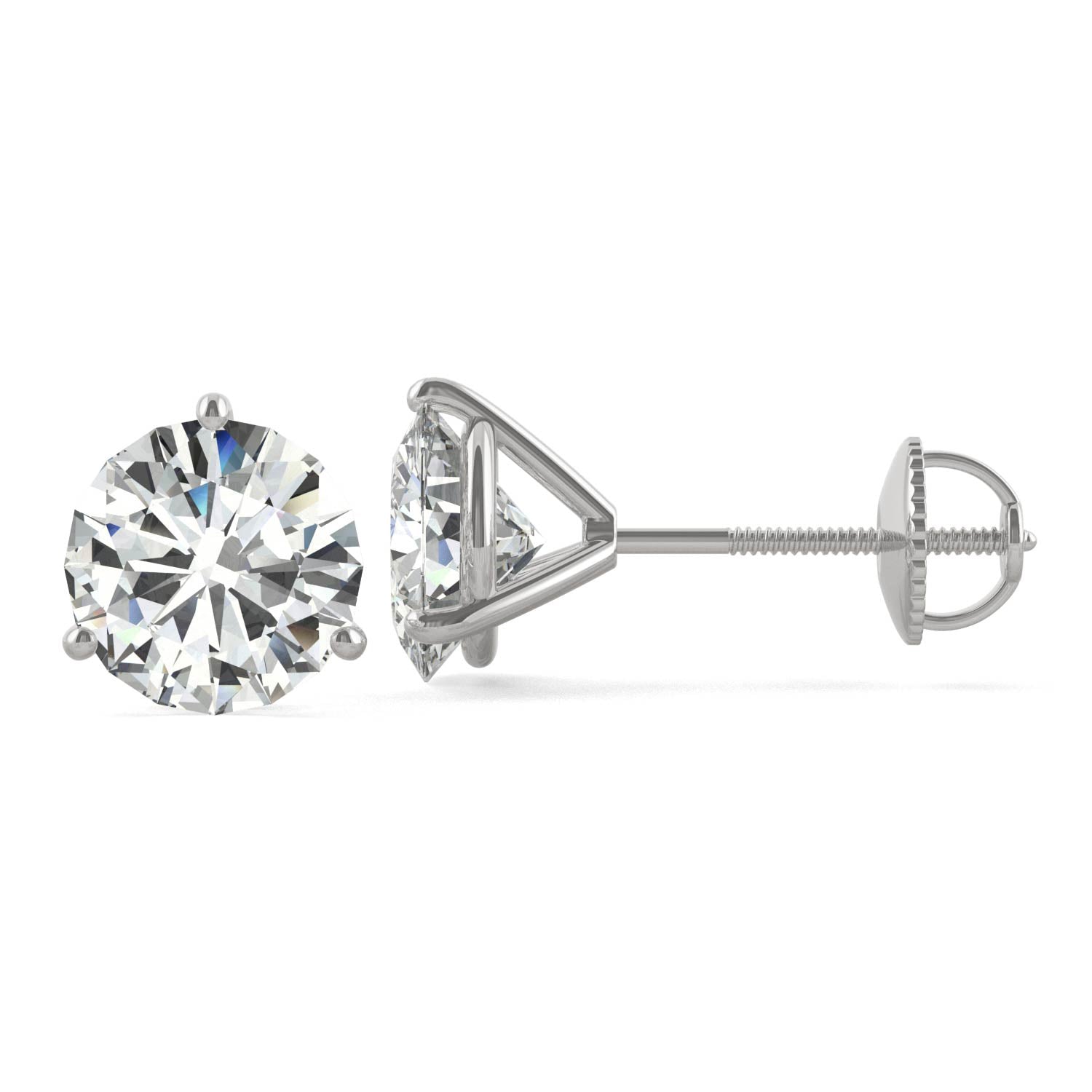 3.80 CTW DEW Round Forever One™ Moissanite Three Prong Martini Stud Earrings