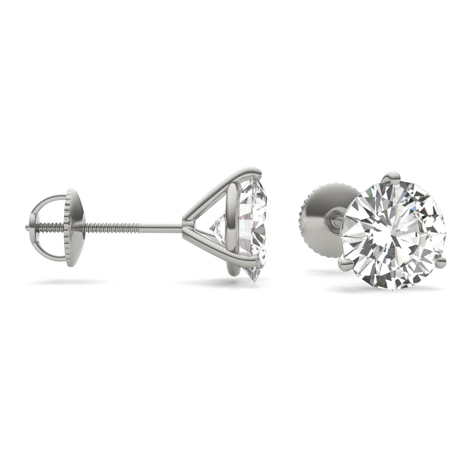 3.80 CTW DEW Round Forever One™ Moissanite Three Prong Martini Stud Earrings