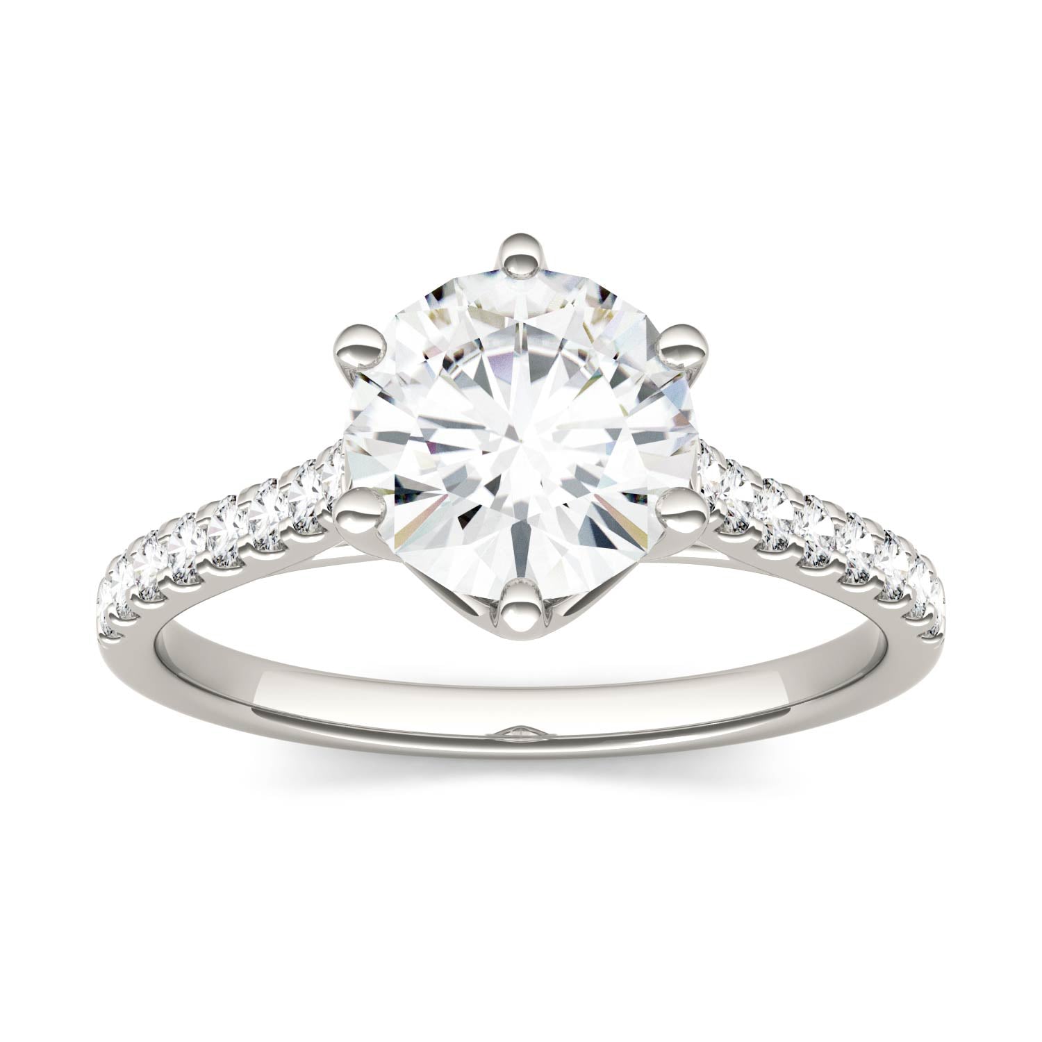 1.74 CTW DEW Round Forever One™ Moissanite Solitaire with Side Accents Ring