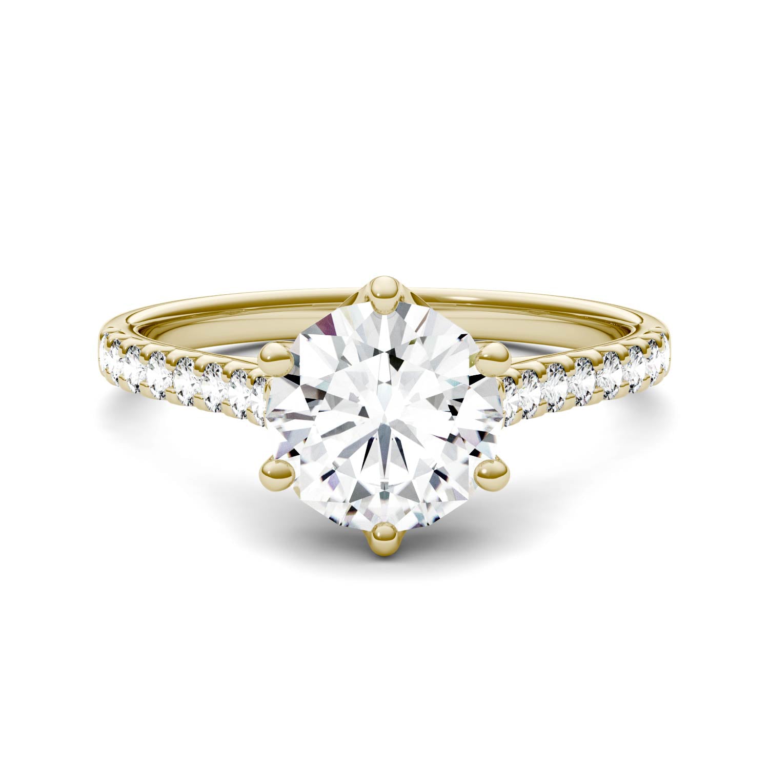 1.74 CTW DEW Round Forever One™ Moissanite Solitaire with Side Accents Ring