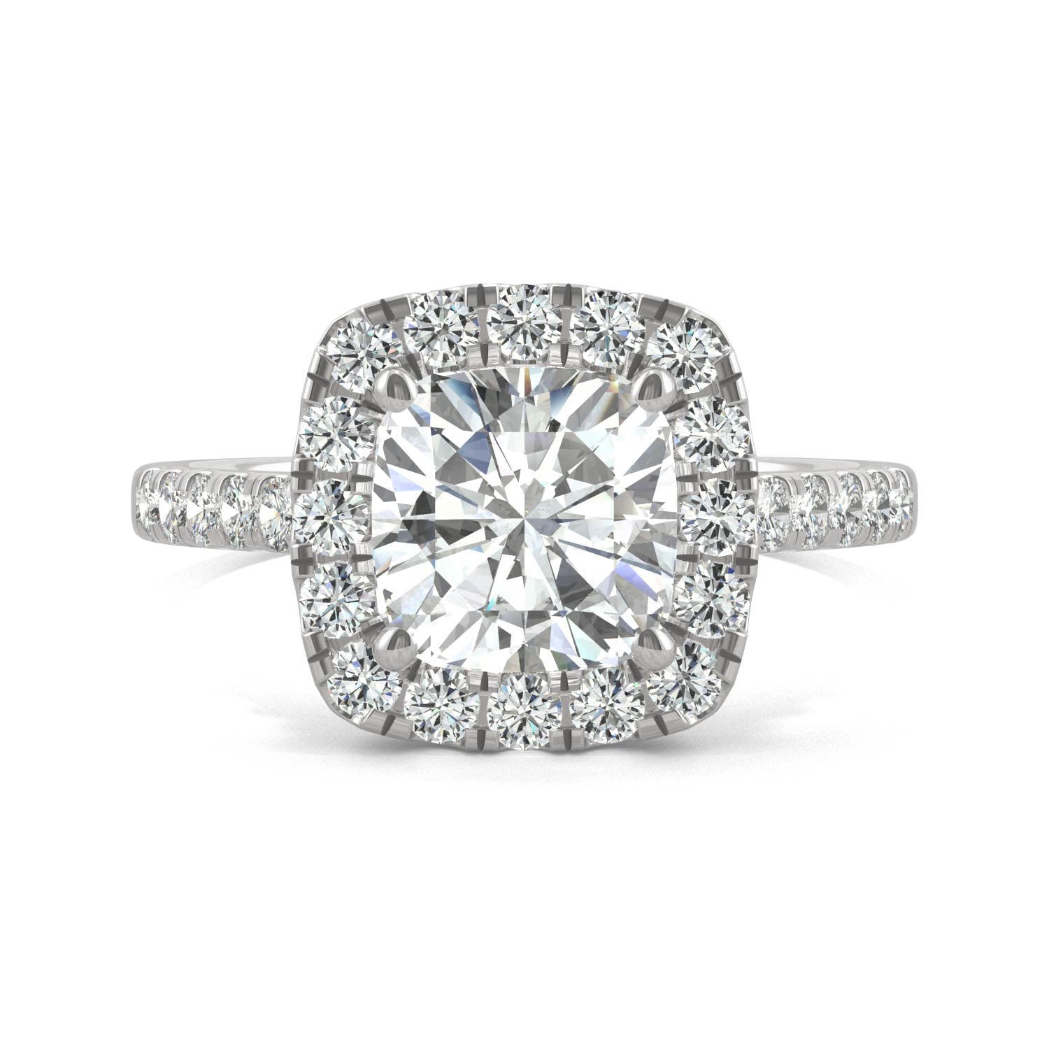 2.59 CTW DEW Cushion Forever One™ Moissanite Halo Engagement Ring