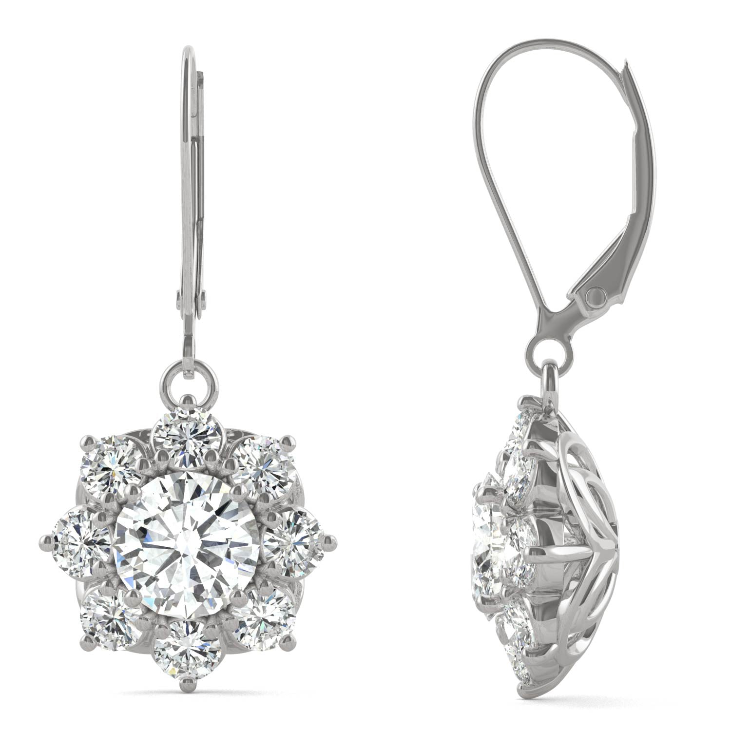 3.72 CTW DEW Round Forever One™ Moissanite Signature Cluster Halo Earrings