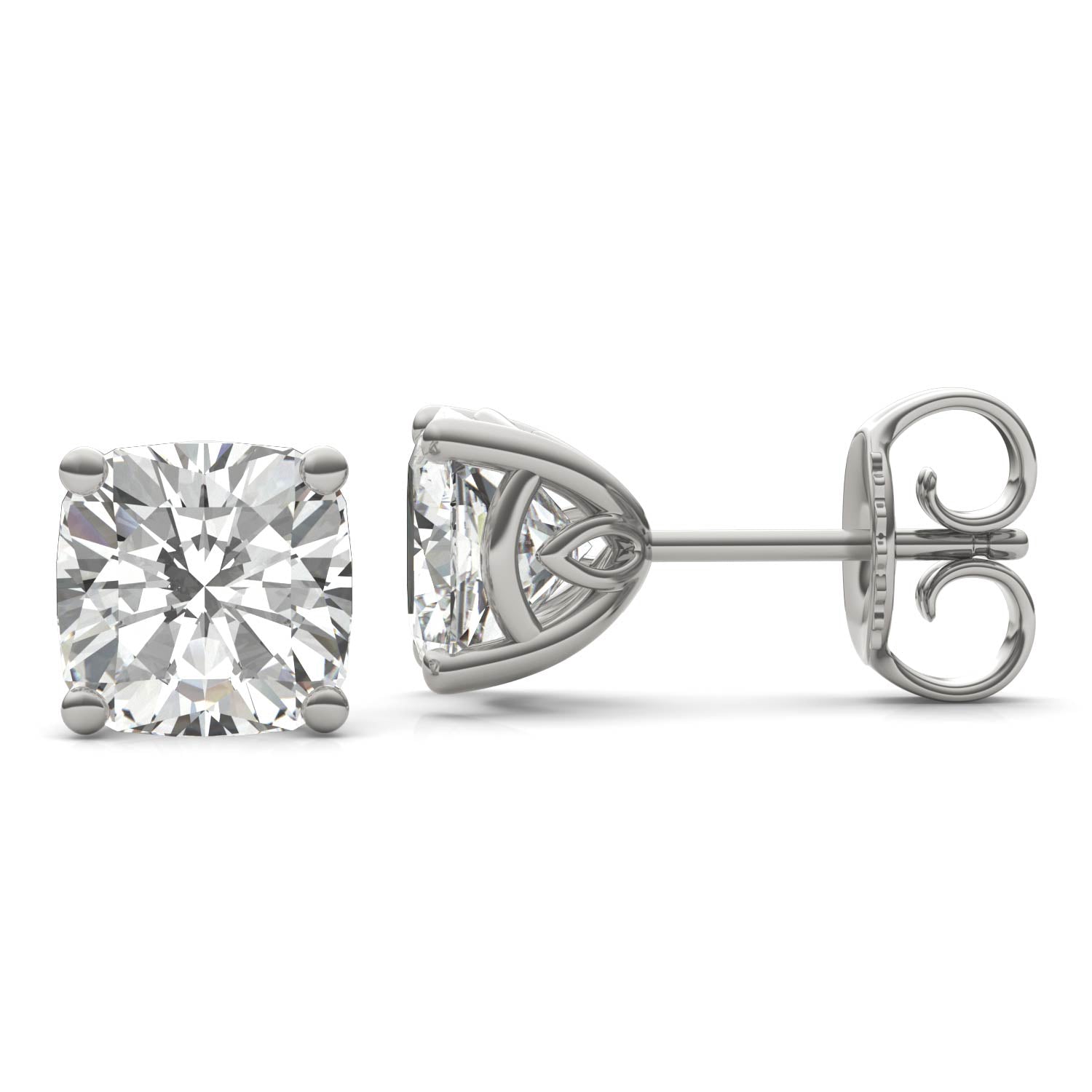 4.57 CTW DEW Cushion Forever One™ Moissanite Signature Basket Moissanite Stud Earrings