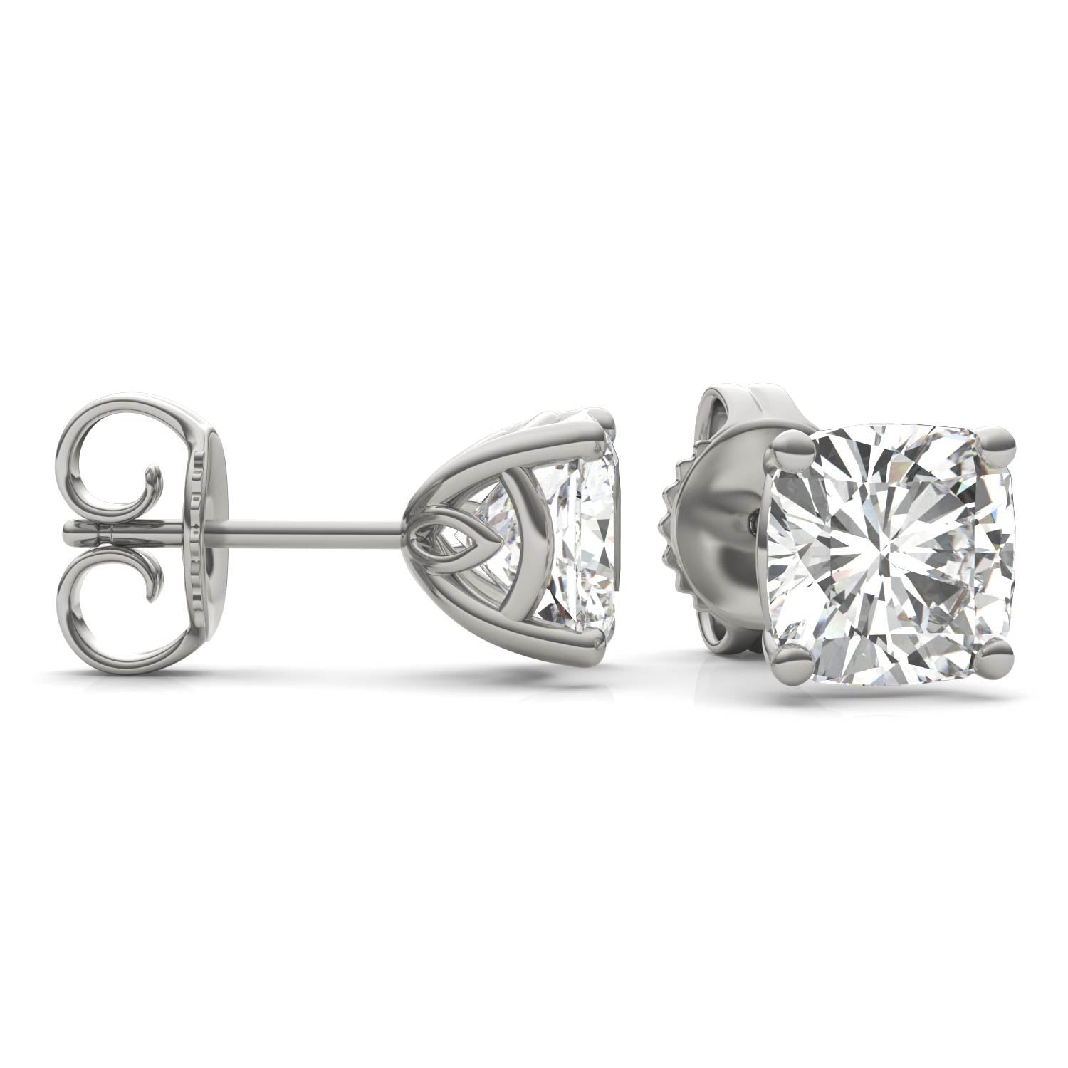 4.57 CTW DEW Cushion Forever One™ Moissanite Signature Basket Moissanite Stud Earrings