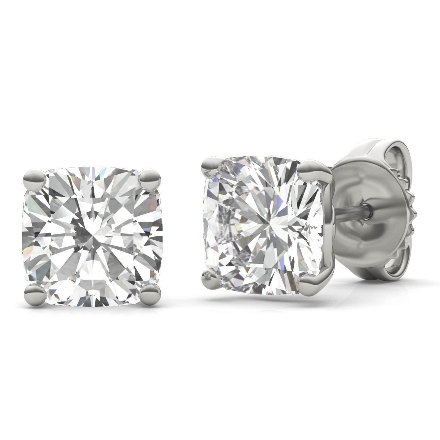 4.57 CTW DEW Cushion Forever One™ Moissanite Signature Basket Moissanite Stud Earrings