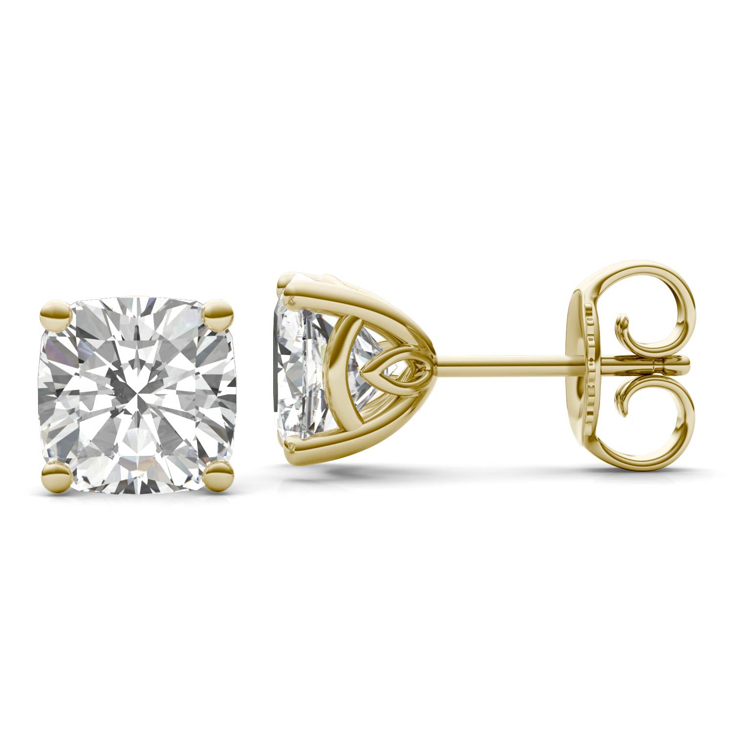 4.57 CTW DEW Cushion Forever One™ Moissanite Signature Basket Moissanite Stud Earrings