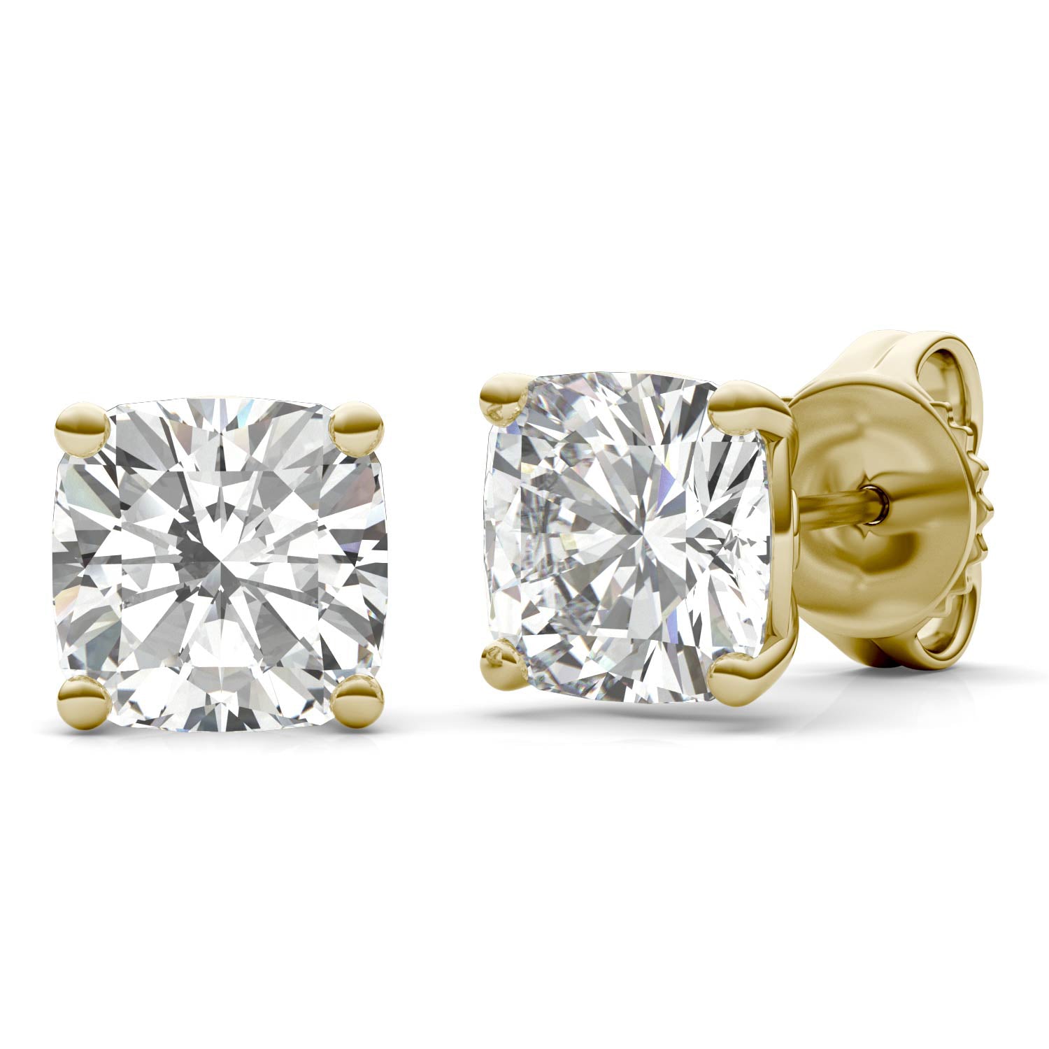 4.57 CTW DEW Cushion Forever One™ Moissanite Signature Basket Moissanite Stud Earrings