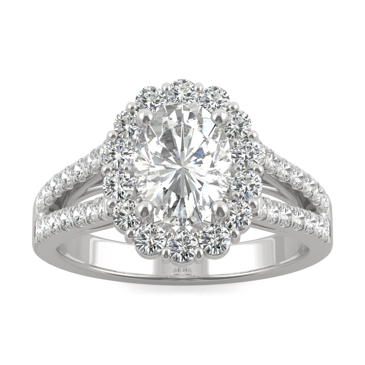 2.14 CTW DEW Oval Forever One™ Moissanite Signature Halo Split Shank Engagement Ring