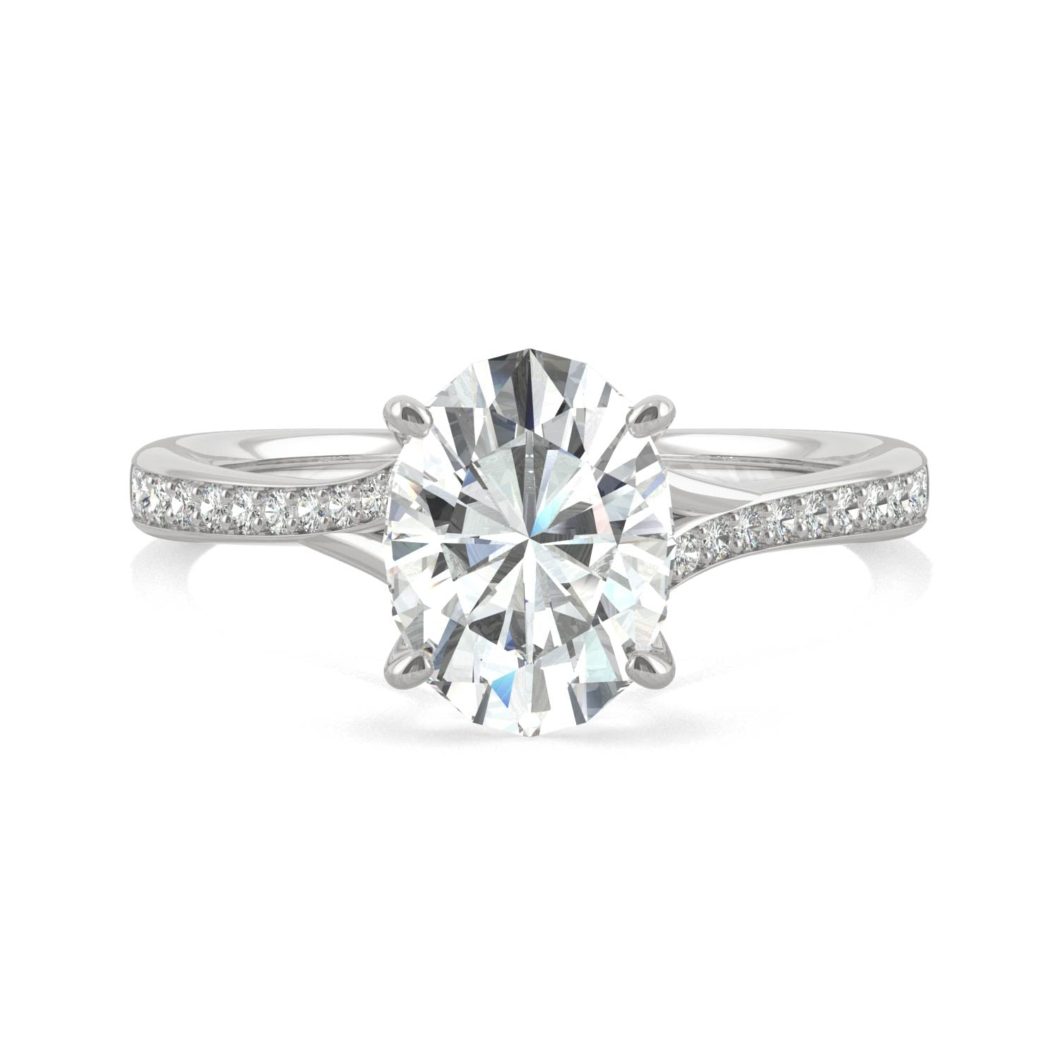 2.25 CTW DEW Oval Forever One™ Moissanite Side Stone Engagement Ring with Hidden Halo Ring